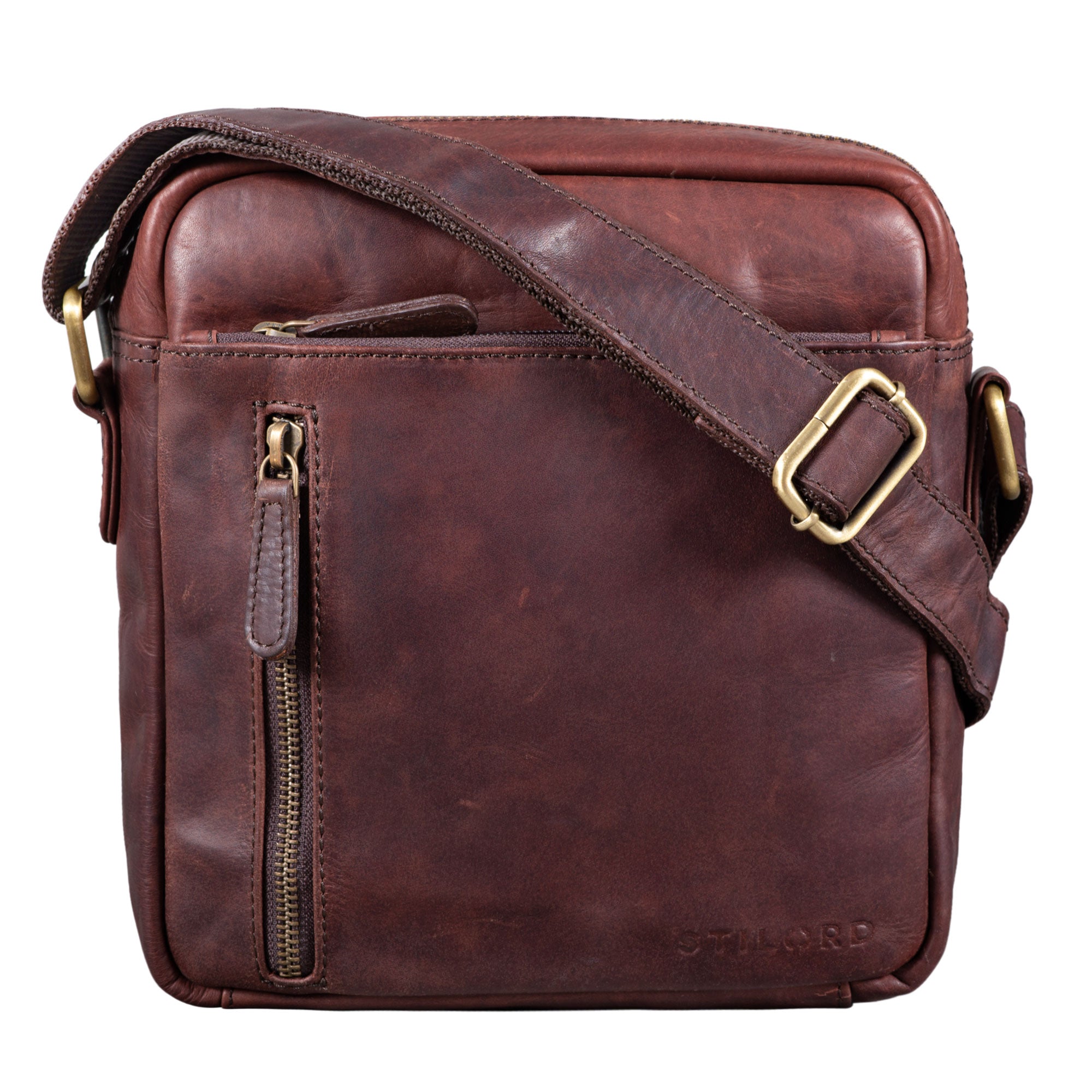 Leder Schultertasche Vintage Herren dunkel-braun
