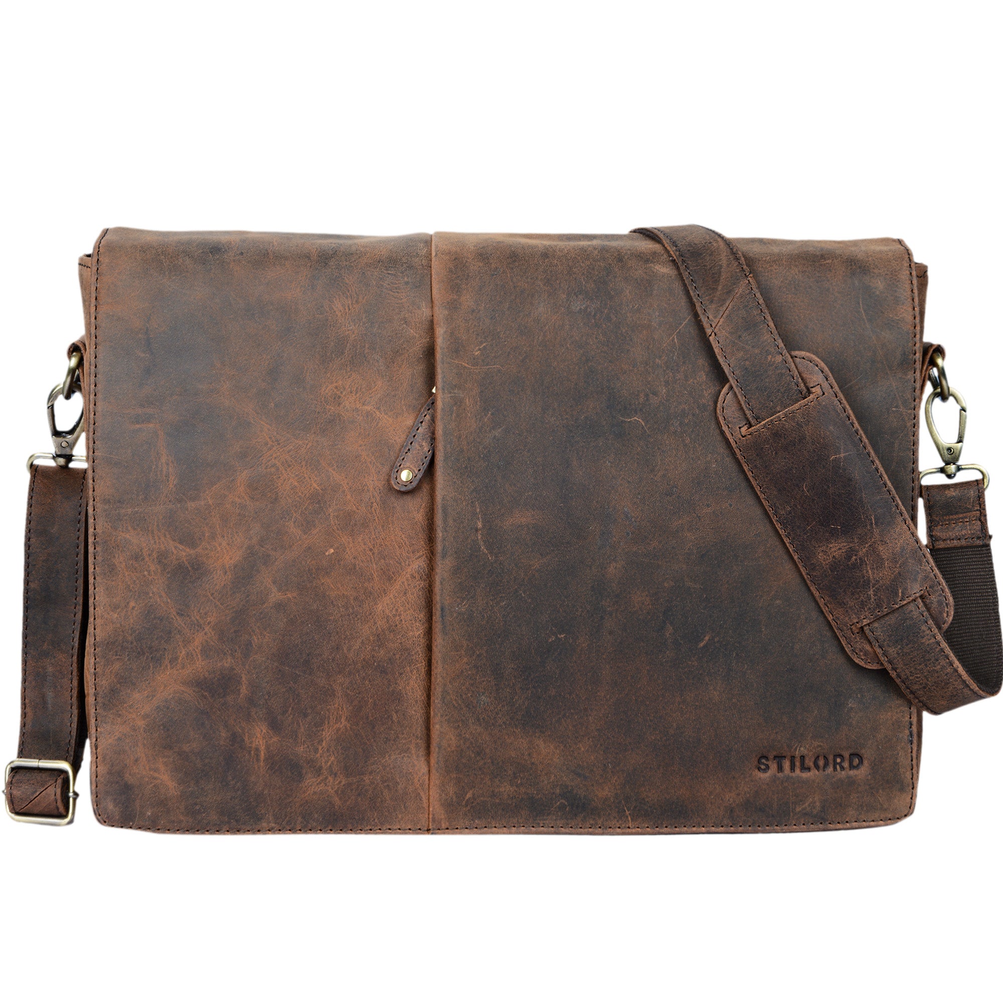 Vintage Leder Schultertasche Laptop 15,6 Zoll braun
