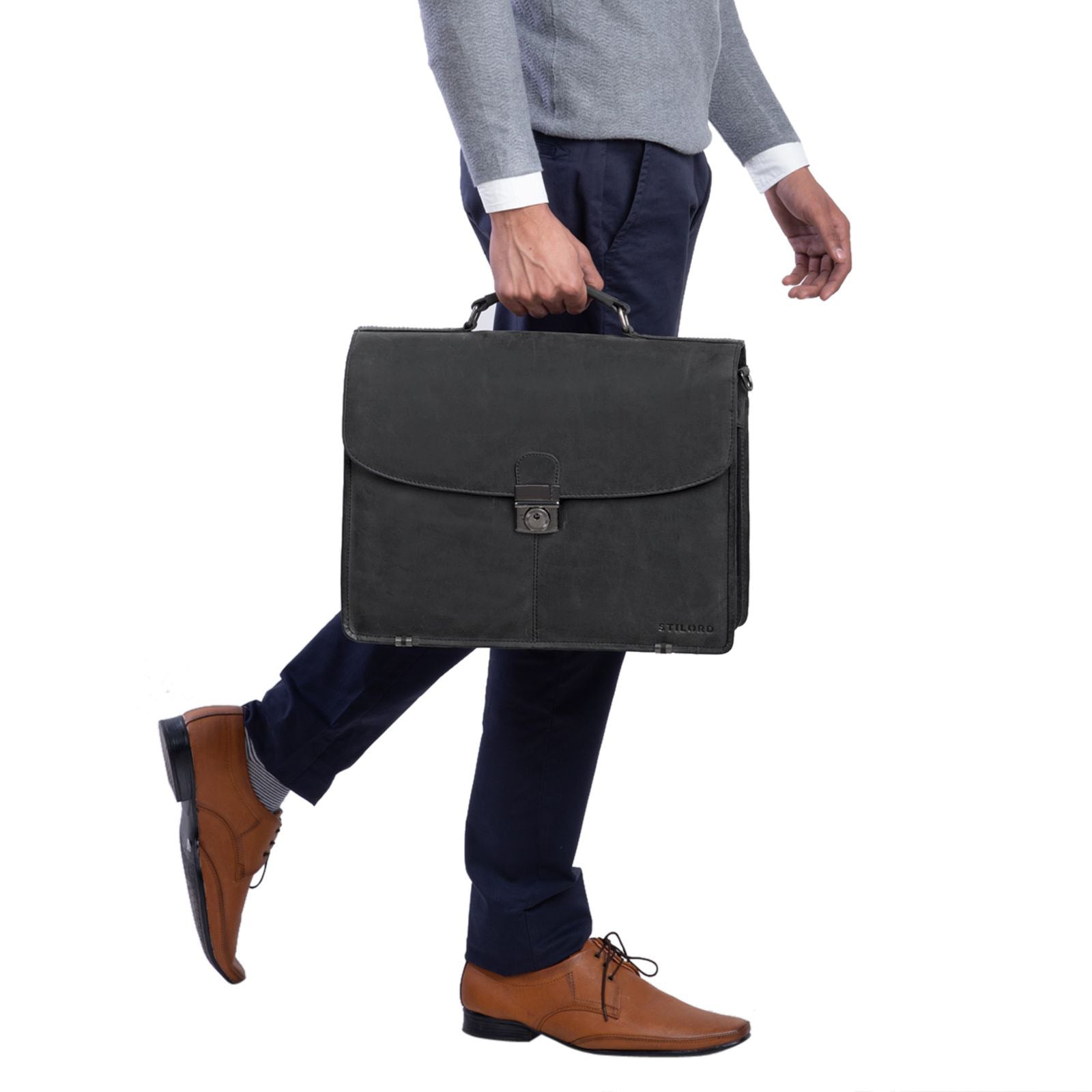 Große klassische Ledertasche Herren schwarz