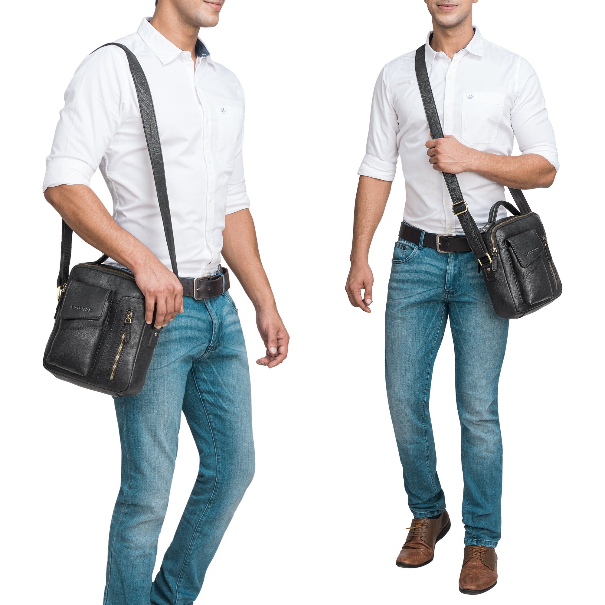 Herren Umhängetasche Vintage Leder schwarz