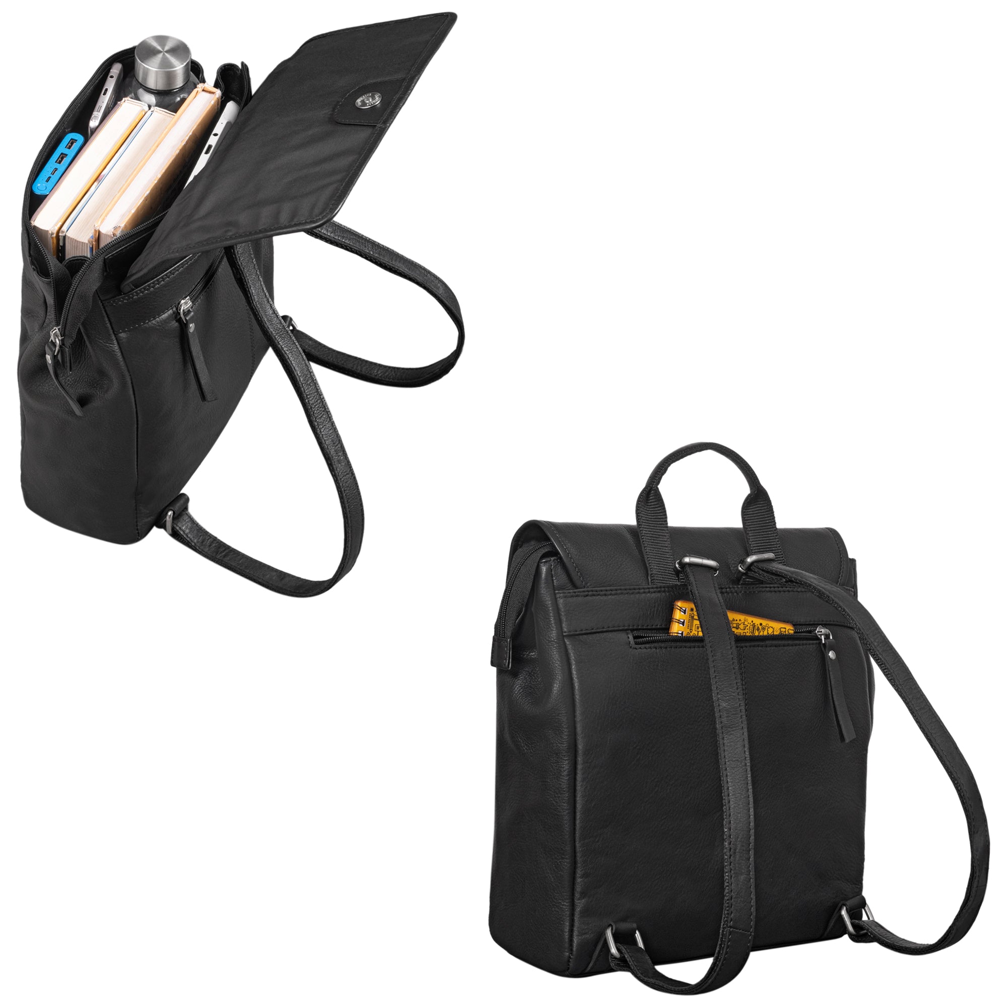 Vintage cityrucksack herren damen leder schwarz