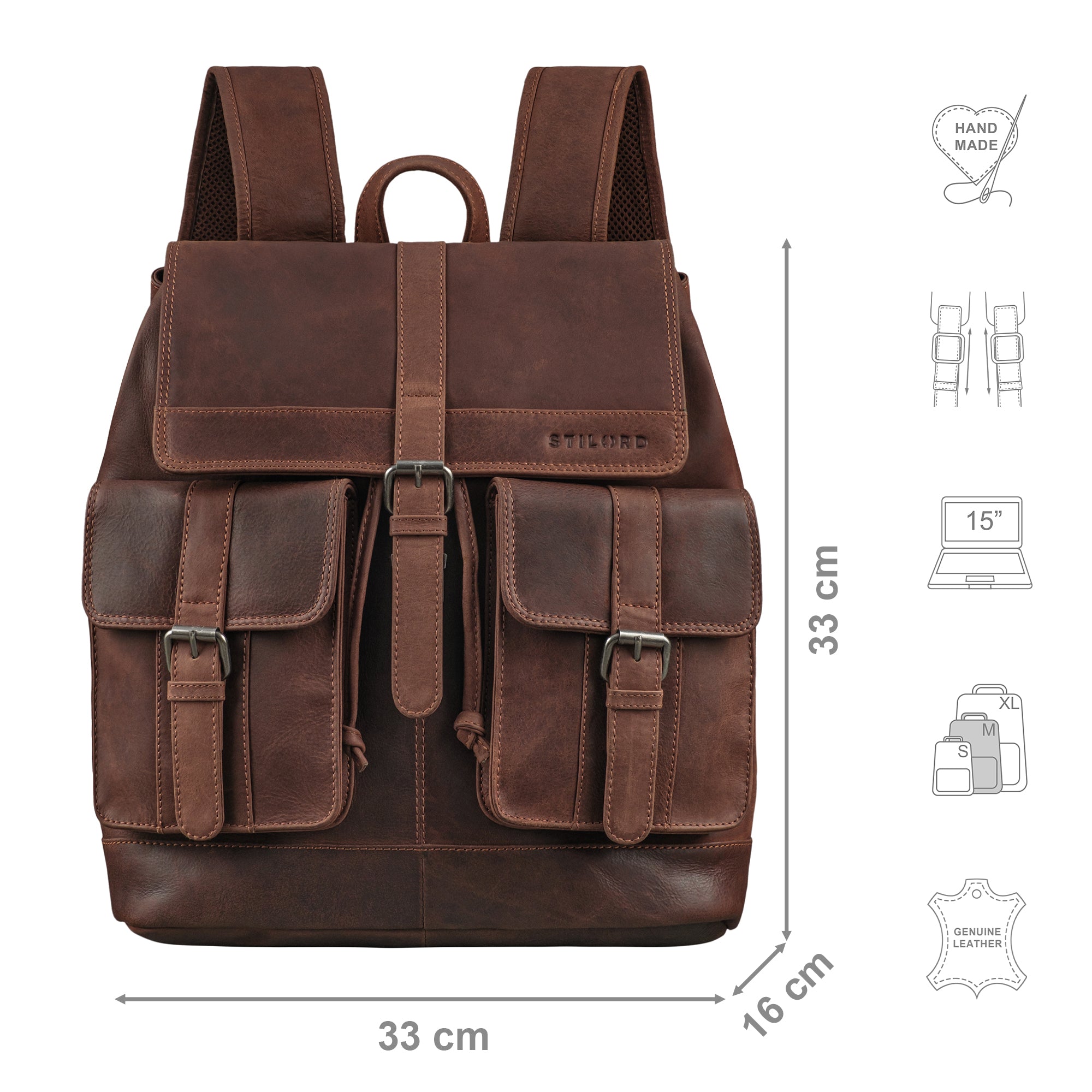 brauner Laptoprucksack aus Leder für Herren