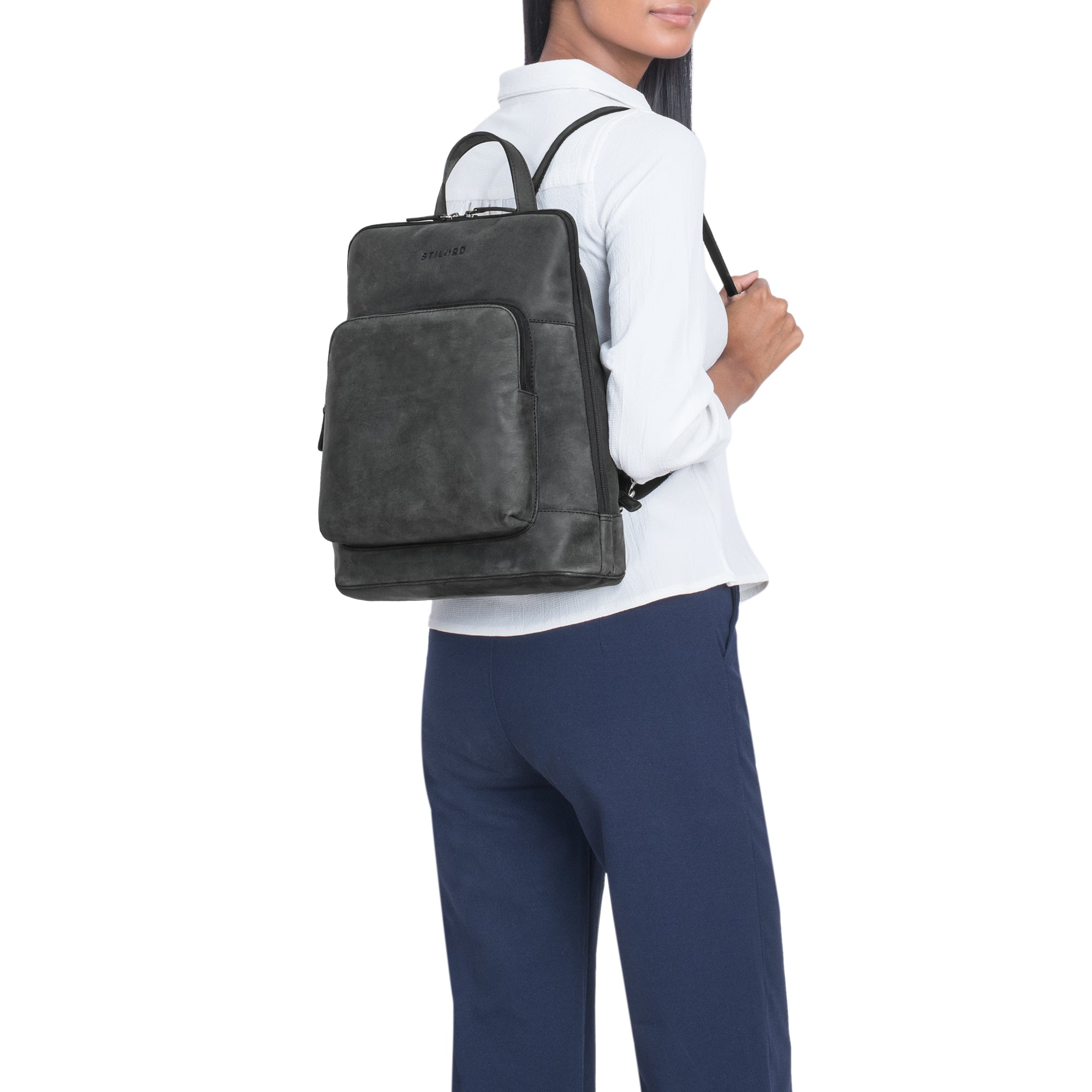 Damen City Rucksack Leder Grau