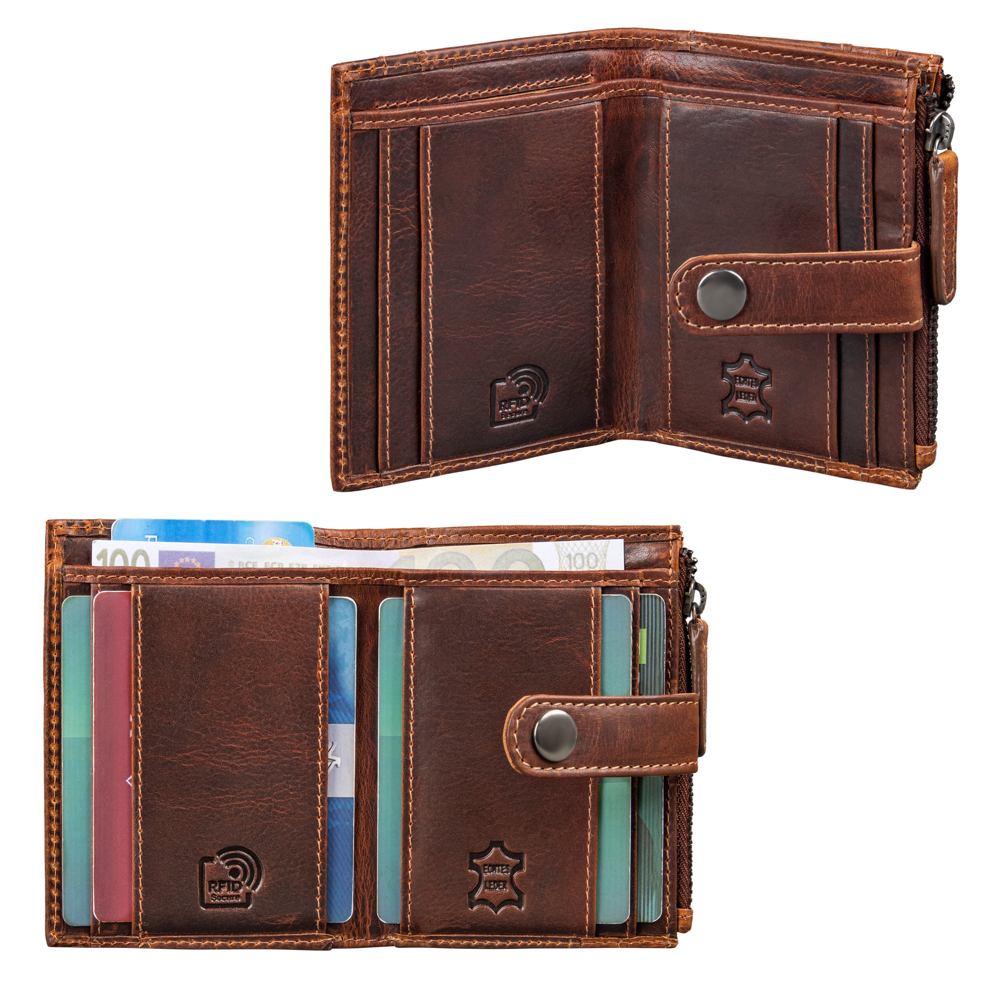 Leder Portemonnaie Damen Klein Cognac