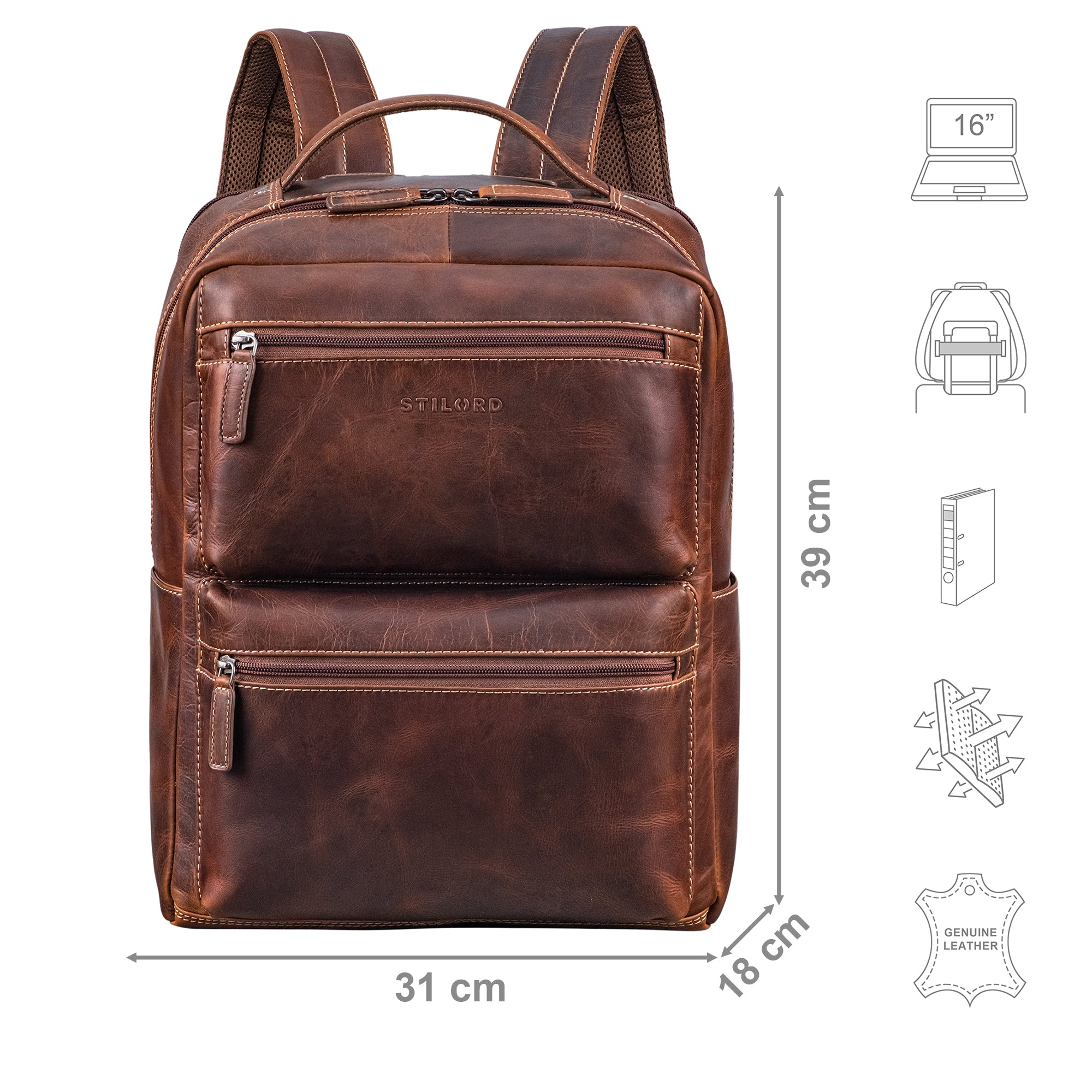 echt leder rucksack laptop 16 zoll braun