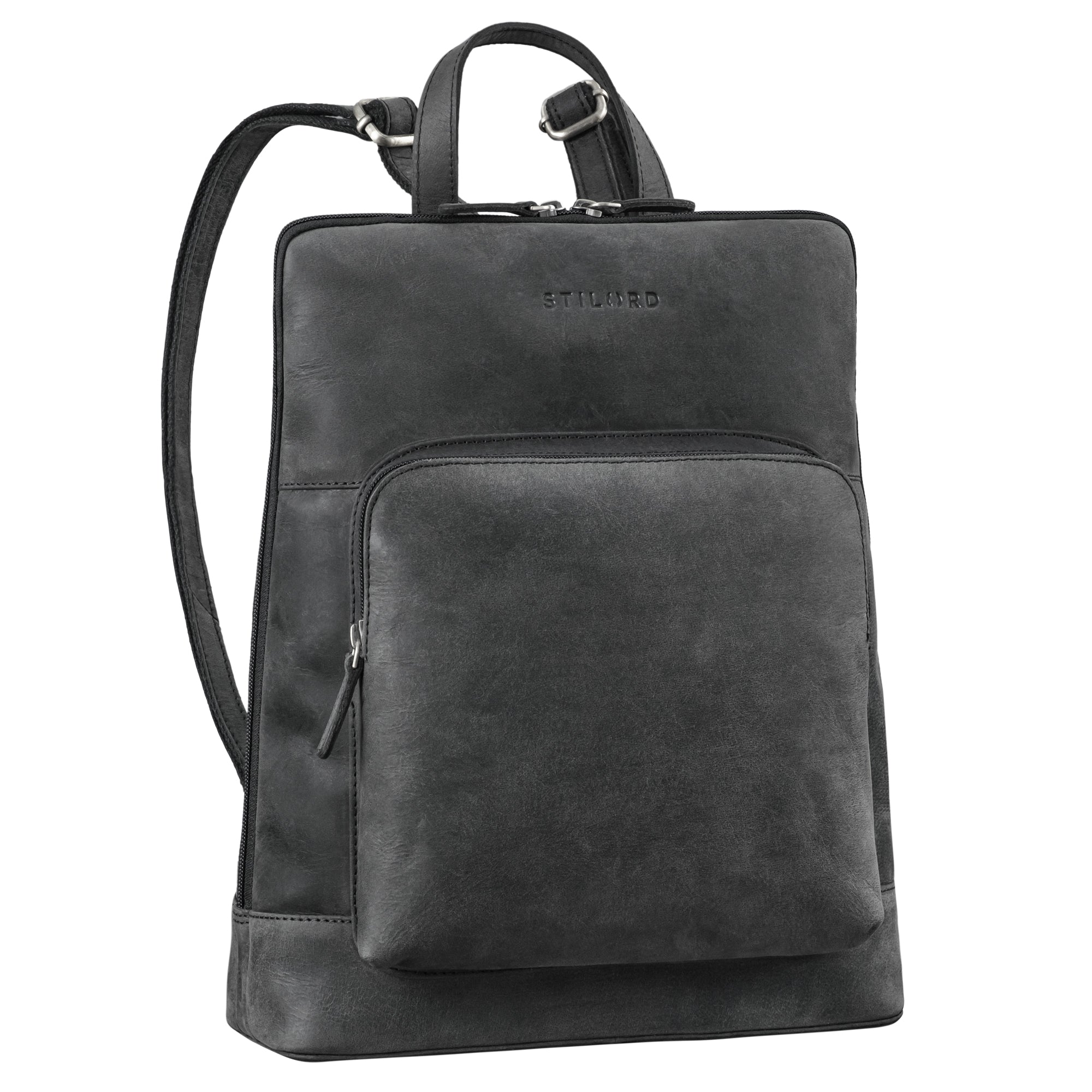 Grau Echt Leder Rucksack für Damen