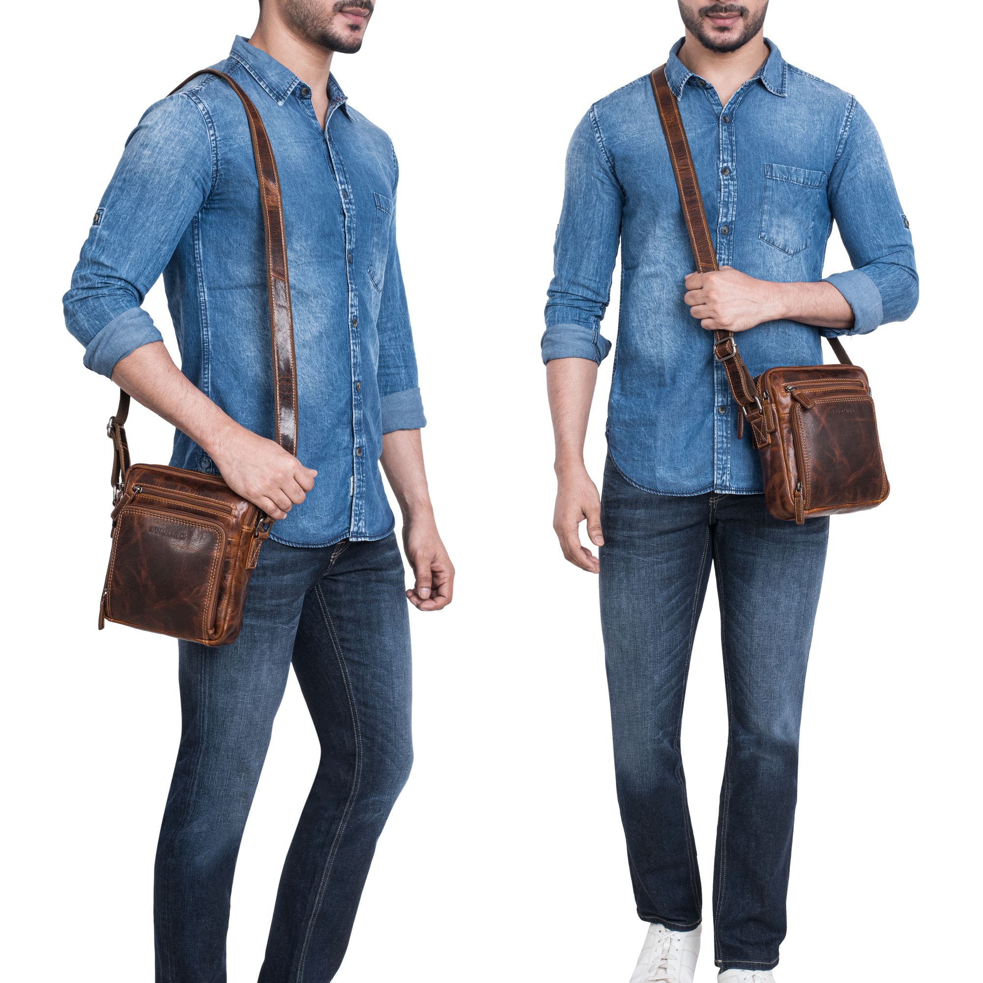 echt leder umhängetasche herren klein braun