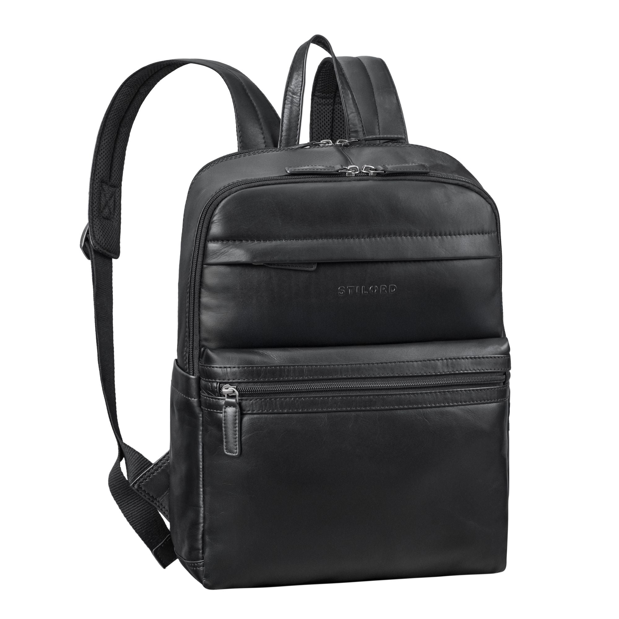 Schwarzer Echtleder Rucksack Damen mit Laptopfach 15.6 Zoll 