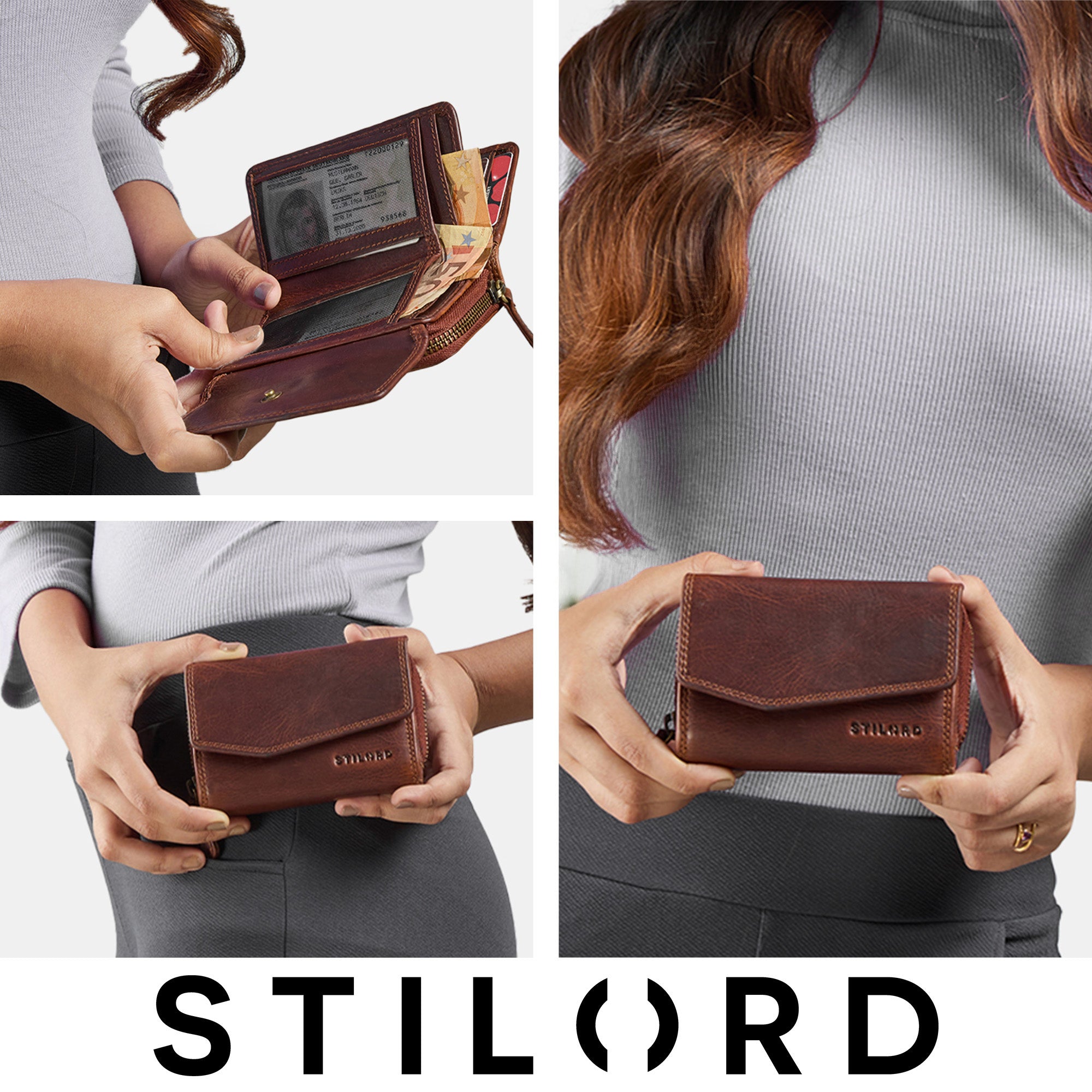 leder gelfbörse mit rfid schutz damen cognac