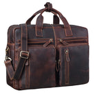 XXL Laptoptasche 17 Zoll Leder Herren und Damen braun mit gepolstertem Laptopfach und verstellbarem Schultergurt