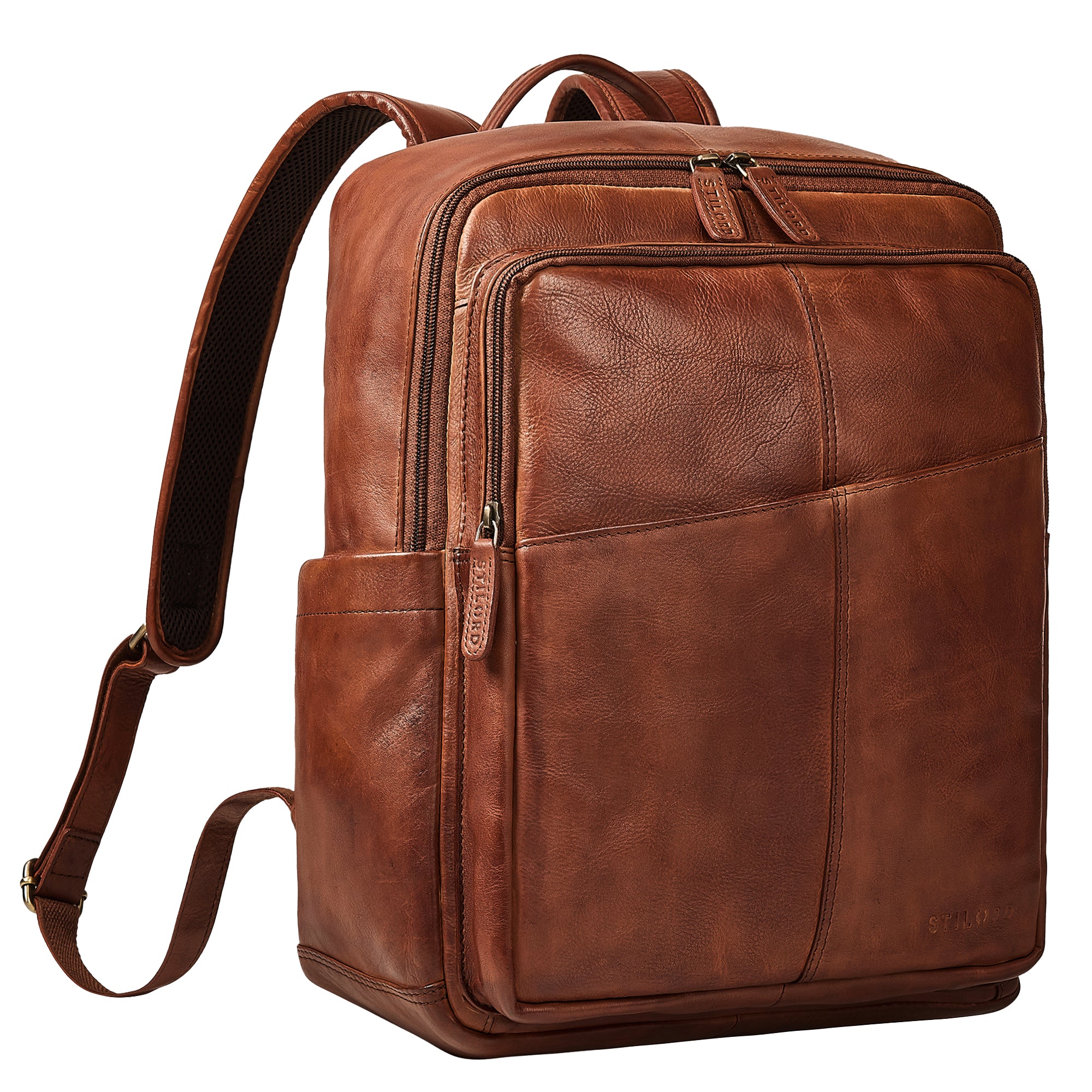 Großer Business Rucksack Leder cognac für 15,6 Zoll Laptop