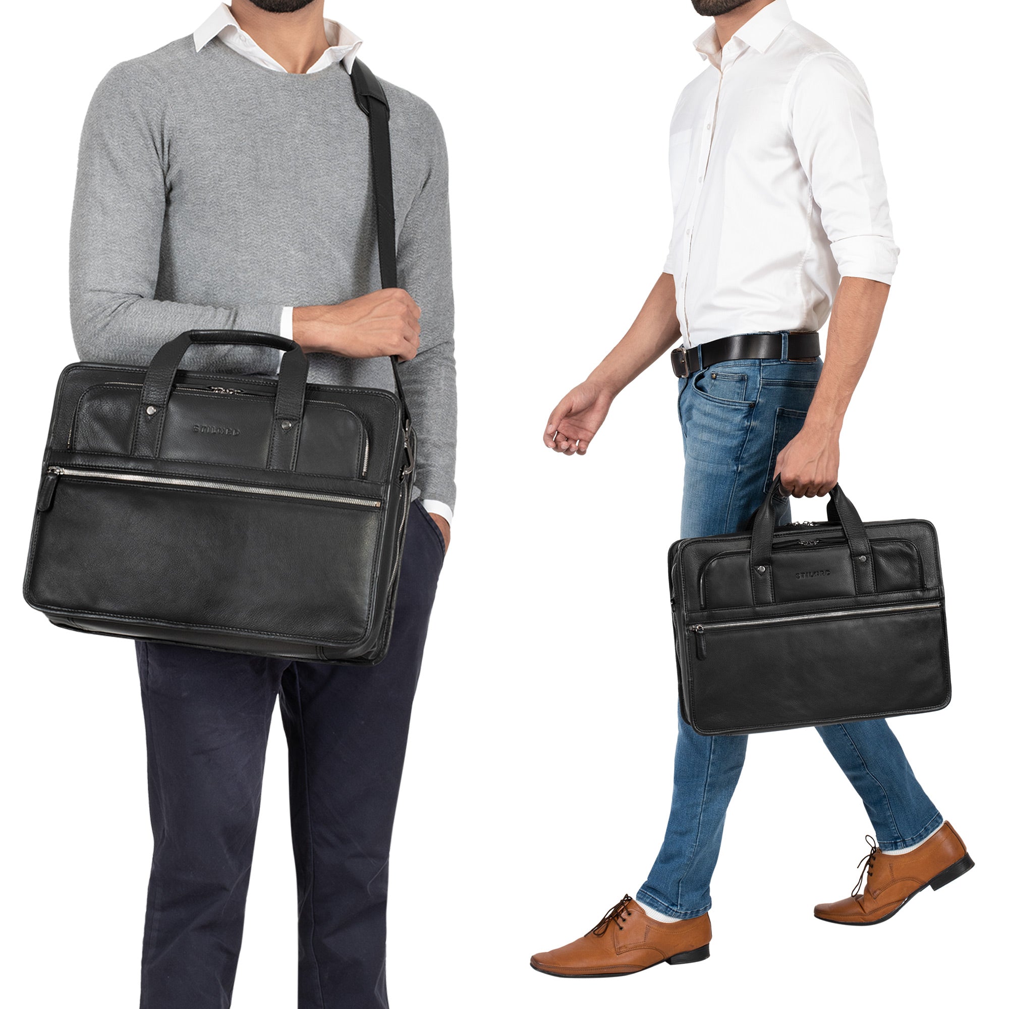 Bürotasche echtes Leder schwarz