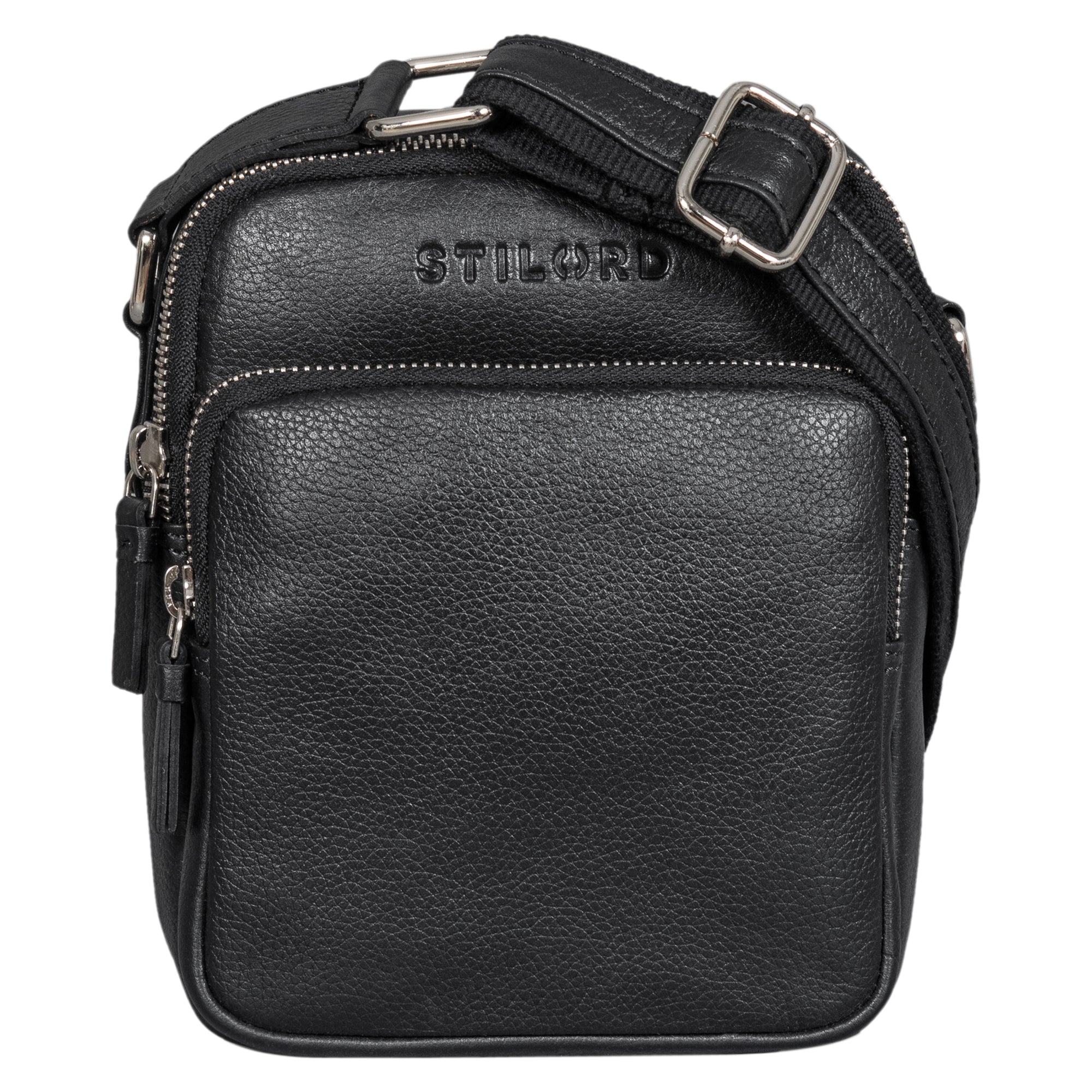 Handgefertigte schwarze Ledertasche kompakt