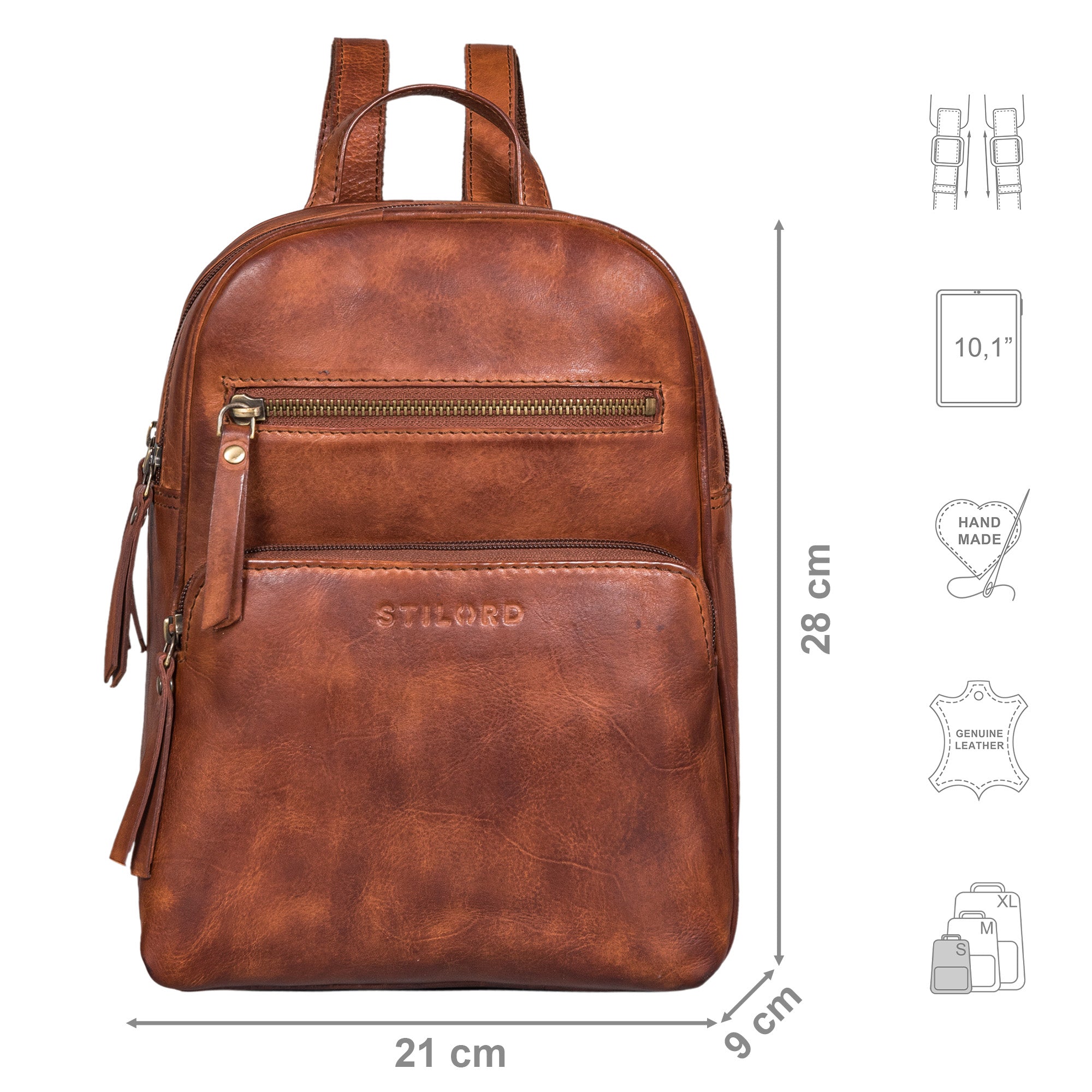 Glattleder Rucksack Damen klein cognac