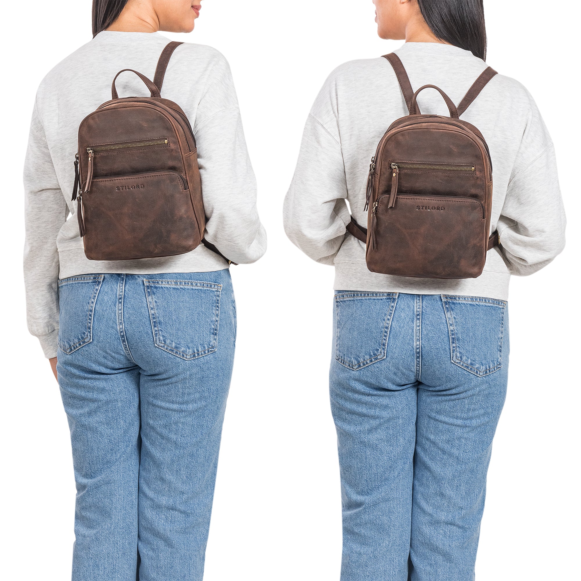 Rucksack Damen dunkel braun Leder klein