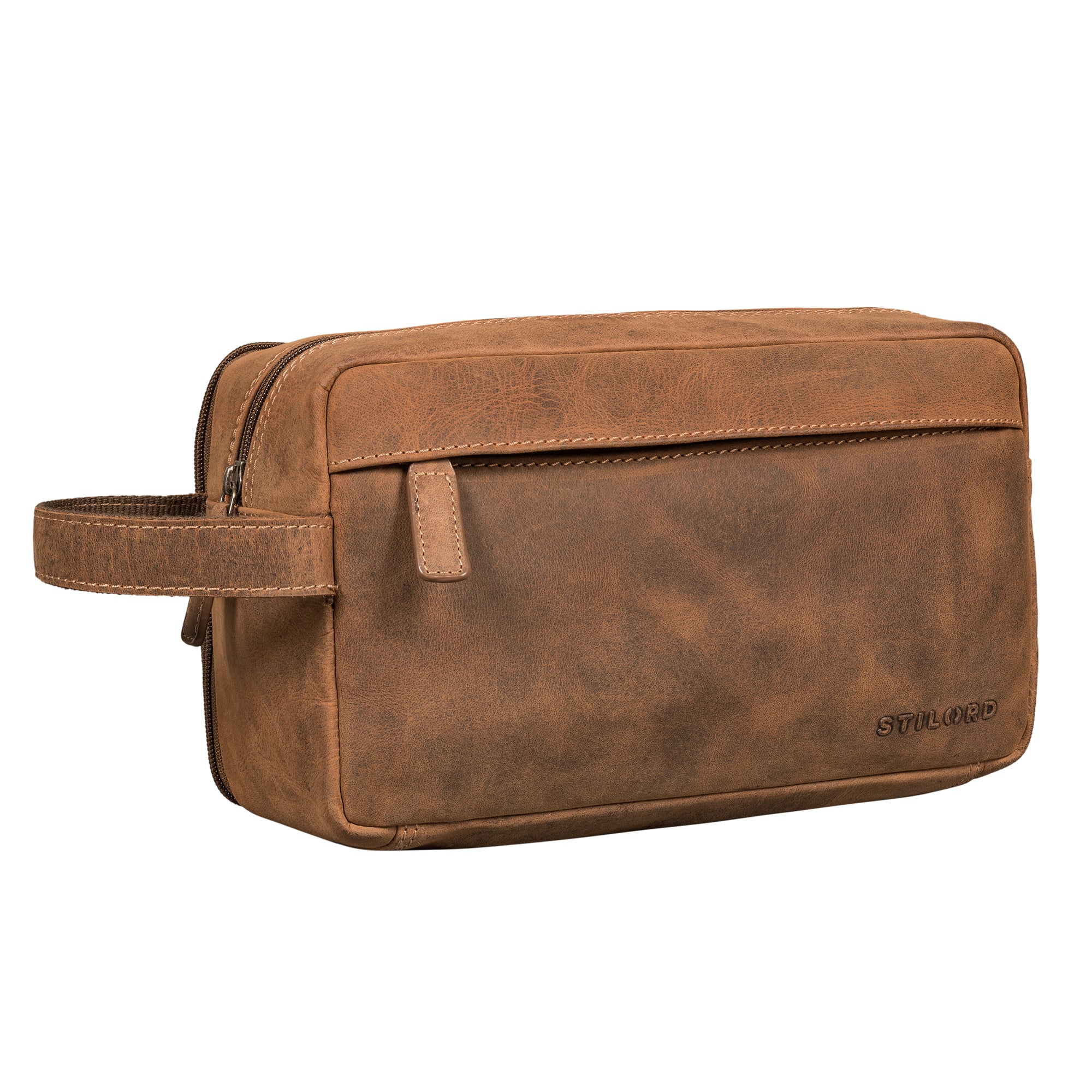 Großer Kulturbeutel Herren Leder Kulturtasche Damen Bergamo Braun 