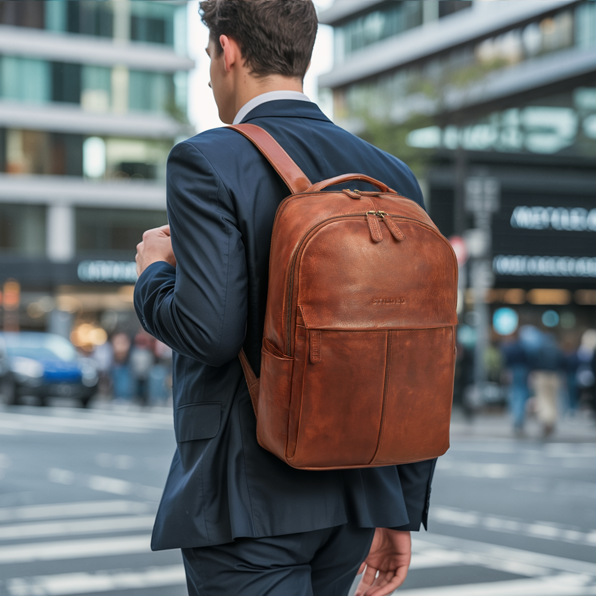 herren leder rucksack laptop 14 zoll cognac