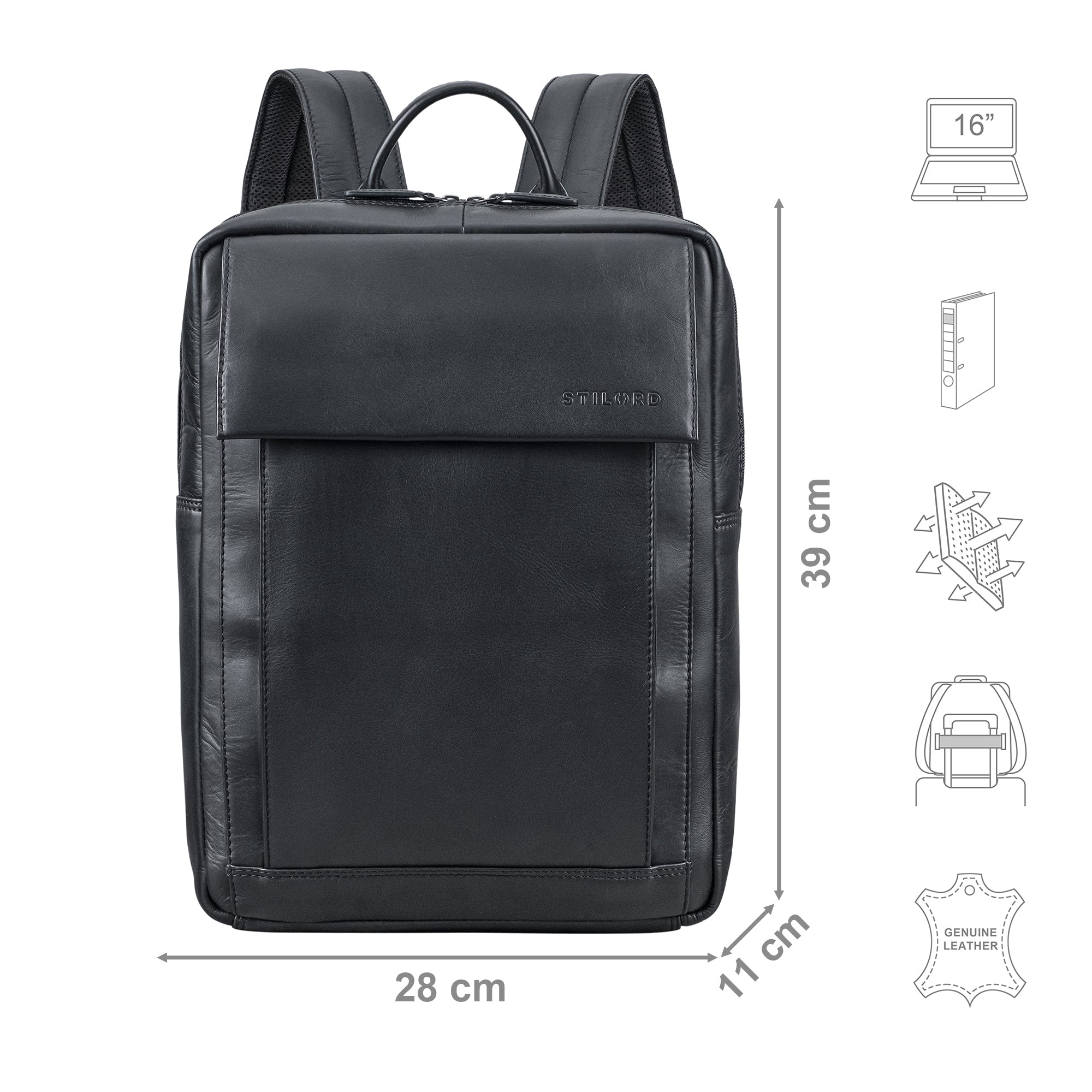 Leder Rucksack Laptop 16 Zoll Schwarz