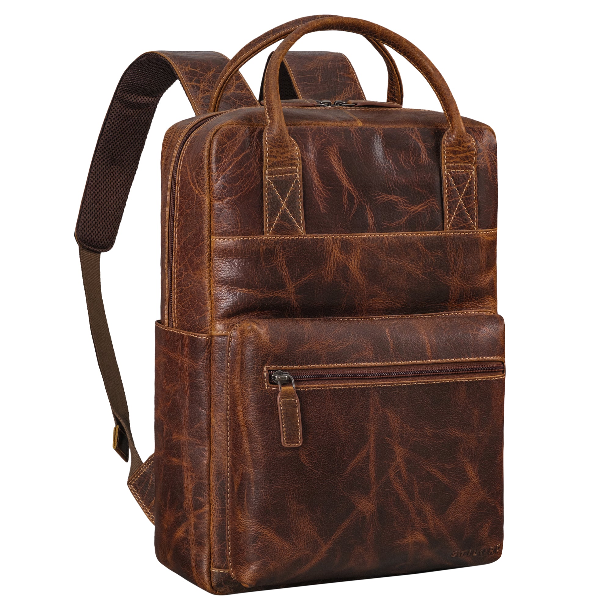 Großer Damen und Herren Business Lederrucksack mit Henkel mit Laptop-Fach 16 Zoll luino braun 