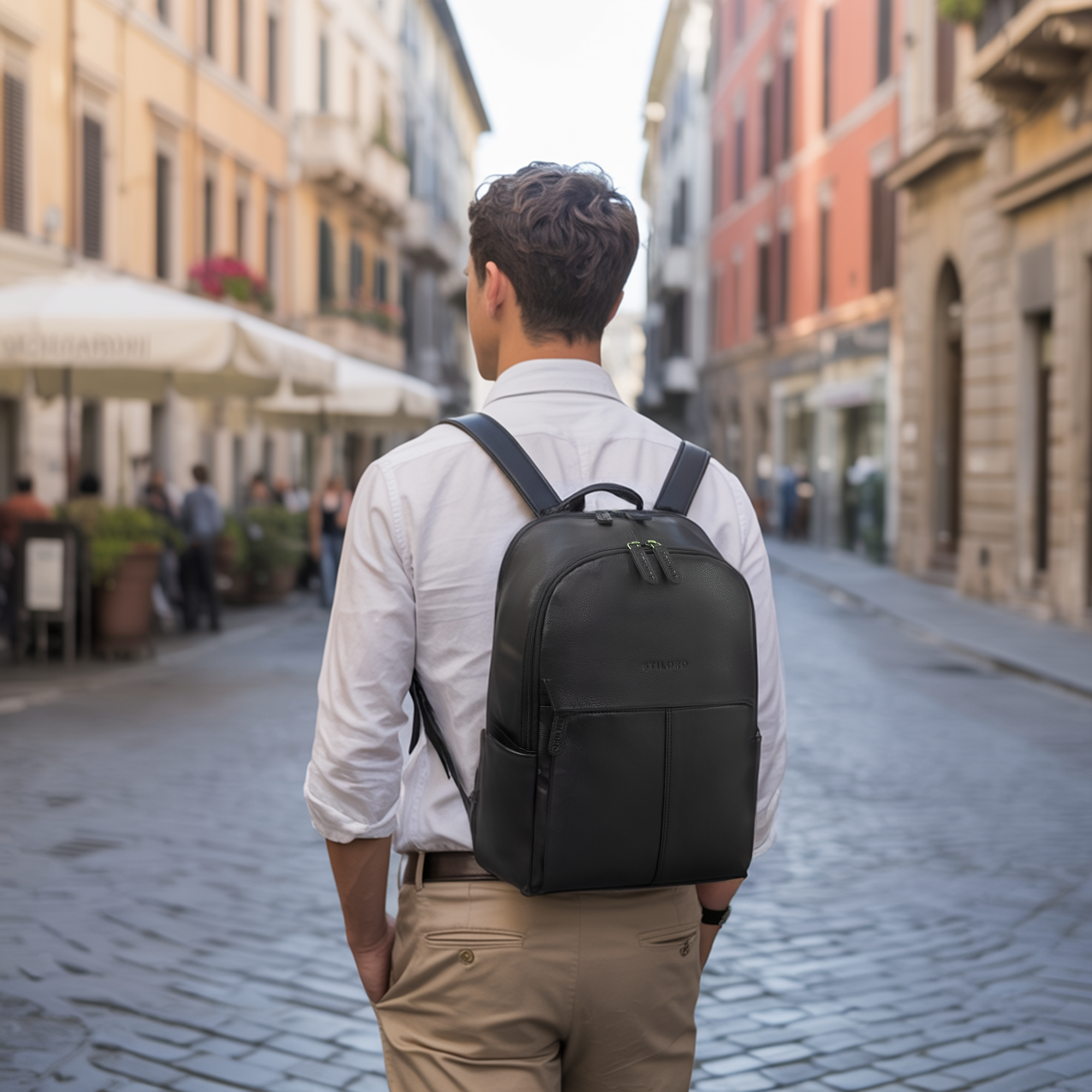 echt leder rucksack laptop 14 herren schwarz