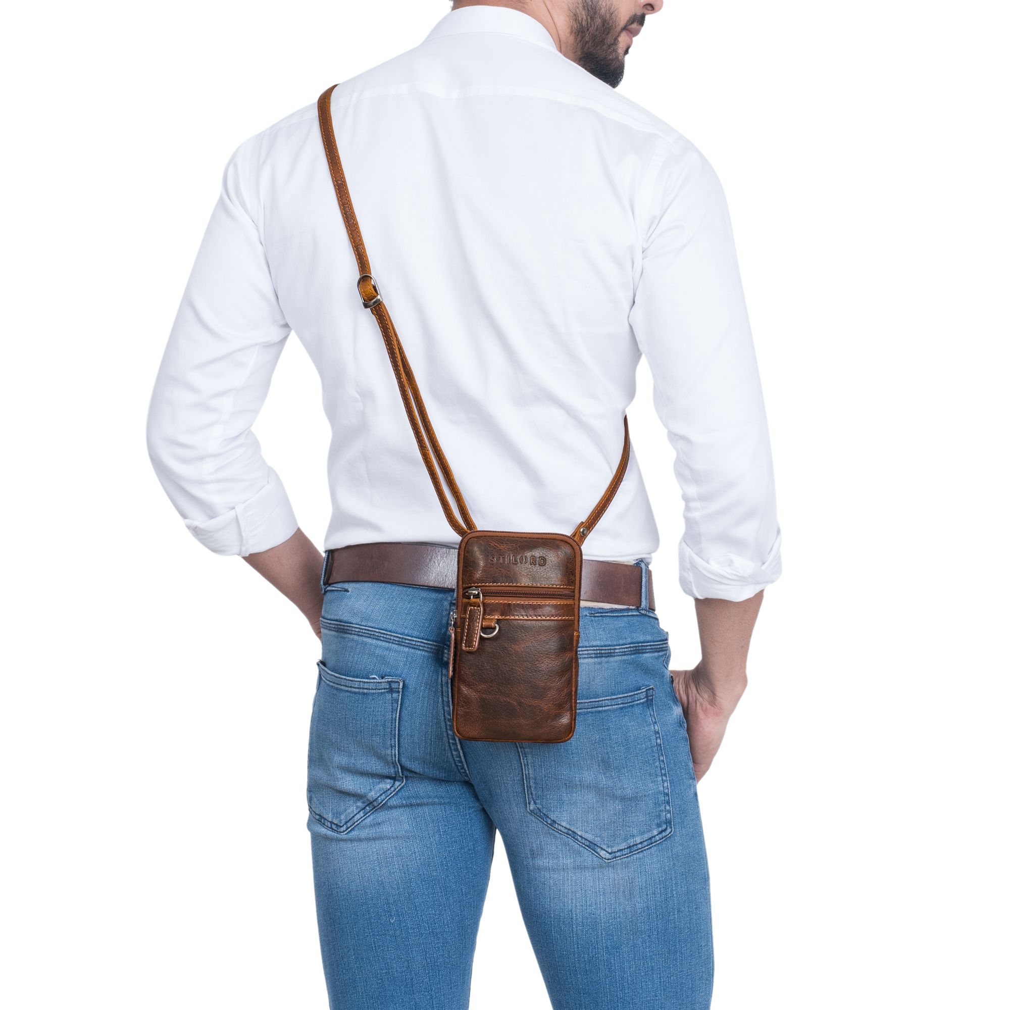Leder Brustbeutel Damen Herren mit Gürtelschlaufe