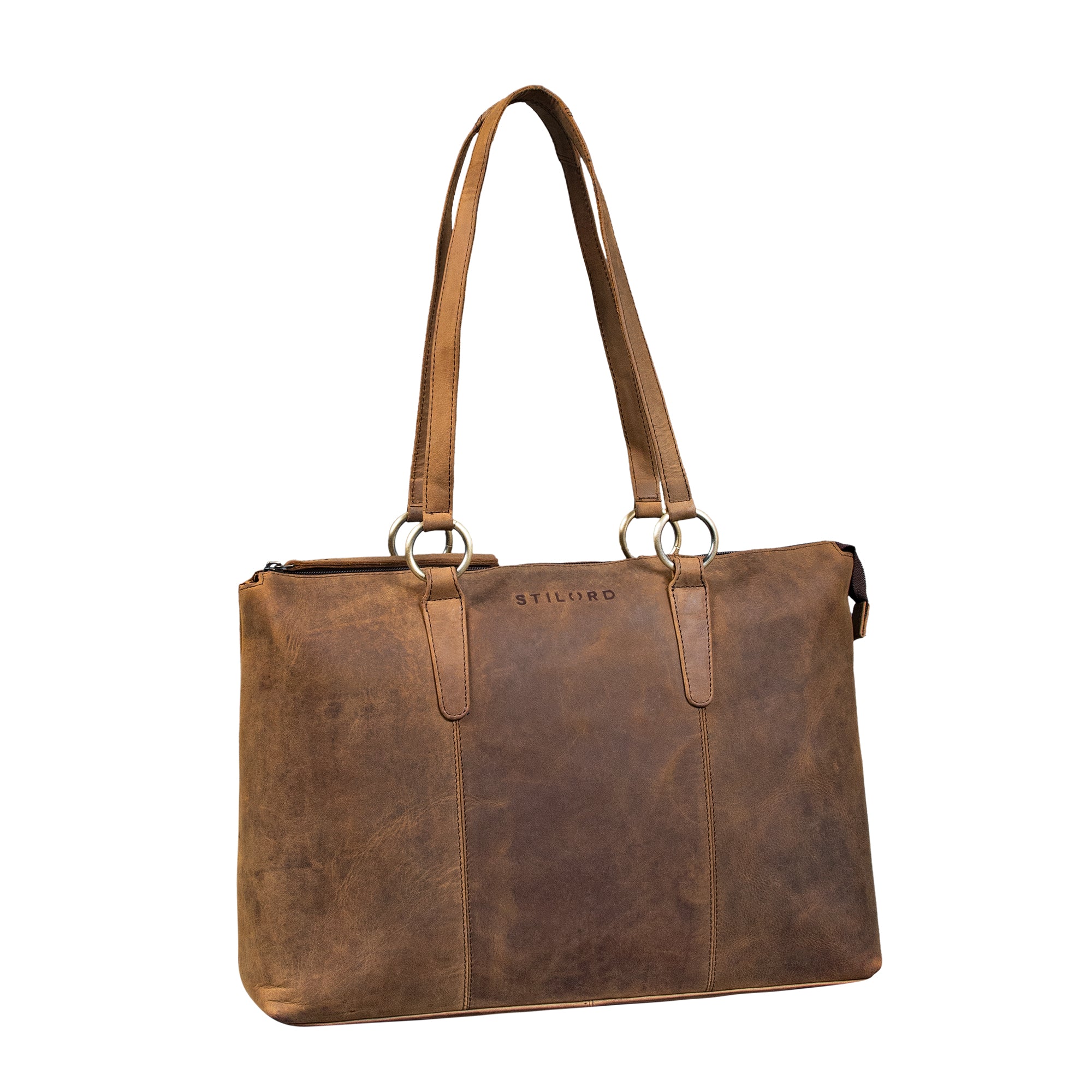 shopper tasche echt leder damen 16 zoll vinto braun 
