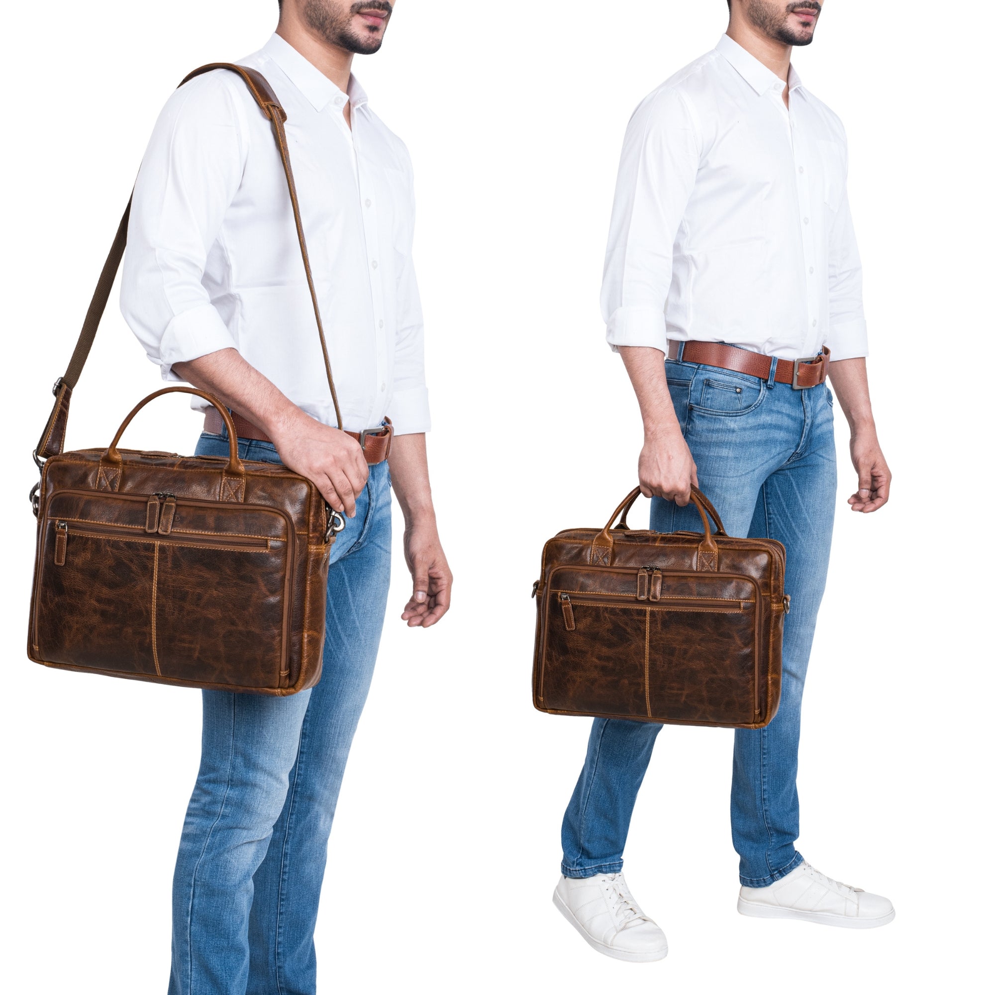 Aktentasche Leder Herren Braun Groß