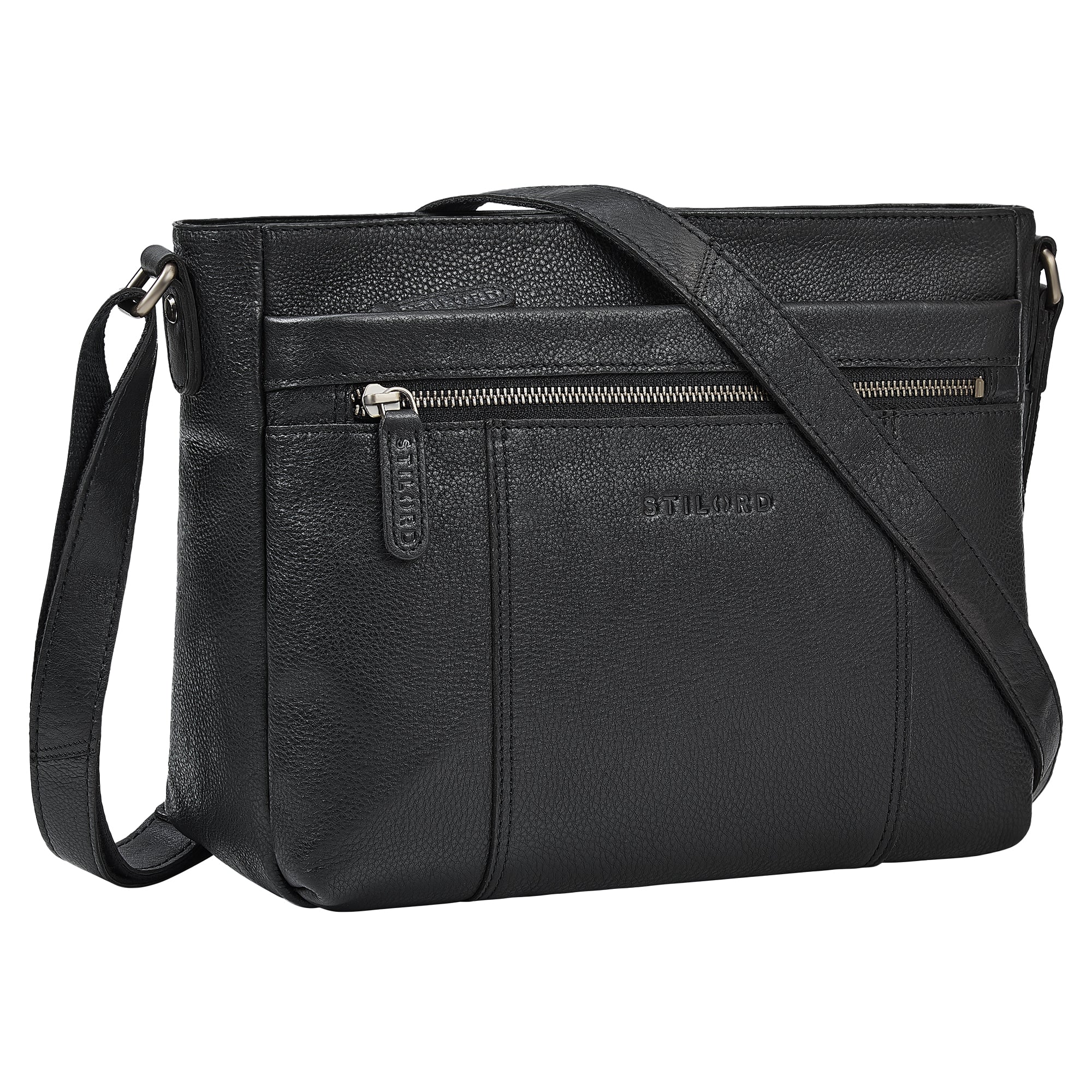 Schwarze Mittelgroße Ledertasche Damen für 13 Zoll Tablet