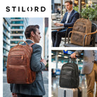 leder laptop vintage rucksack groß cognac