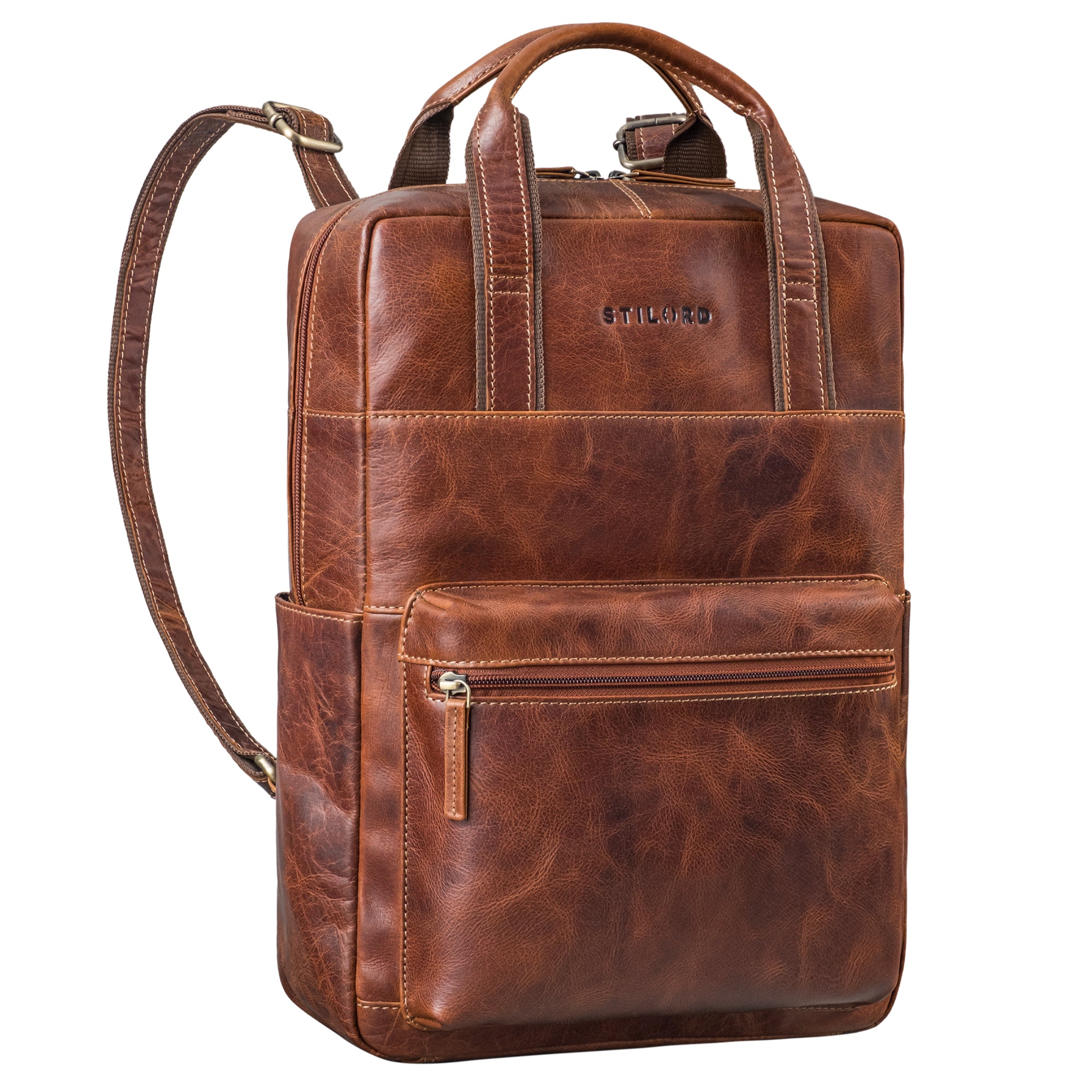Großer Brauner Business Lederrucksack Damen 15.6 Zoll 