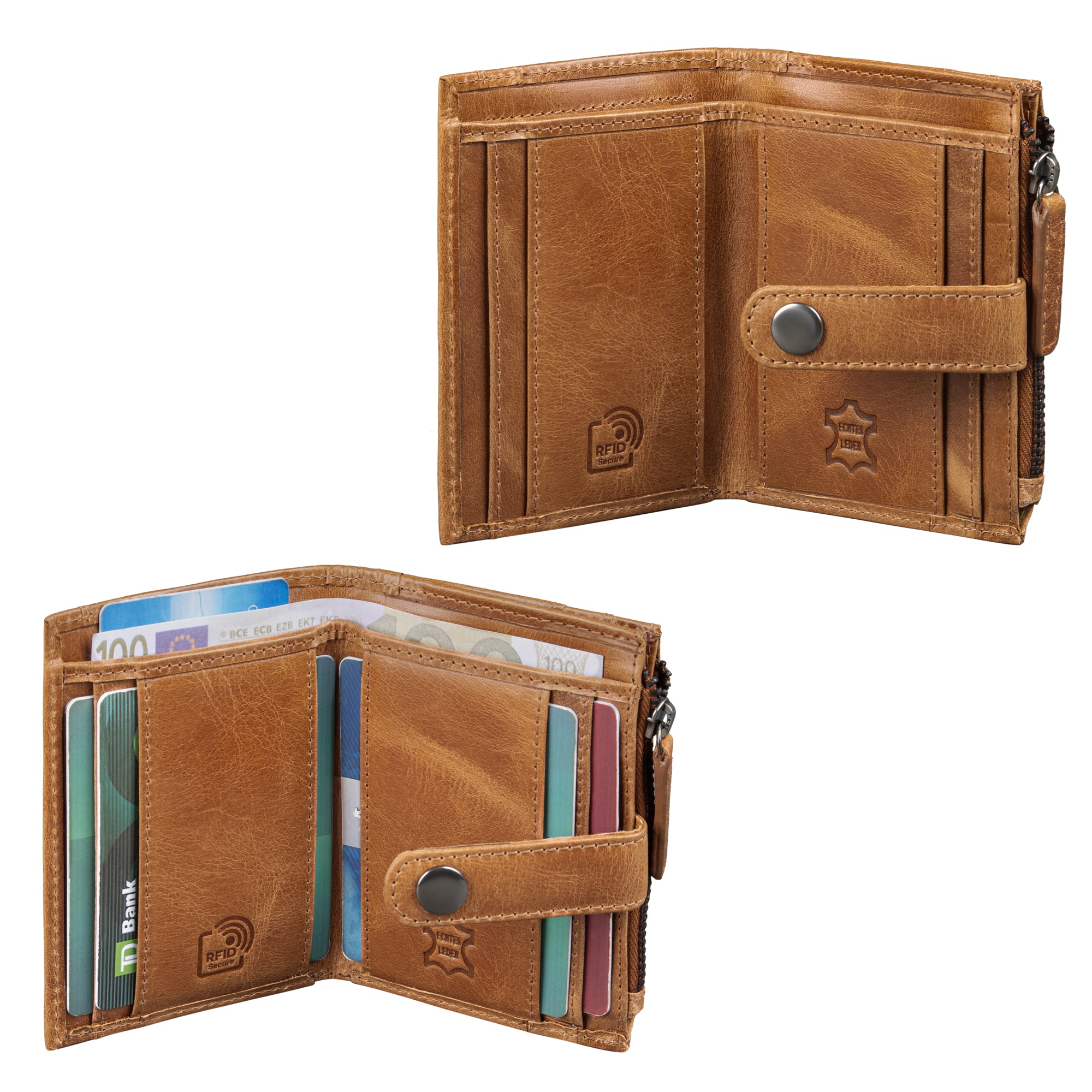 Damen Geldbörse Mini Leder Braun