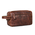 Großer Kulturbeutel Herren Leder Kulturtasche Damen Salerno Braun 