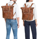 echt leder herren rolltop rucksack braun damen