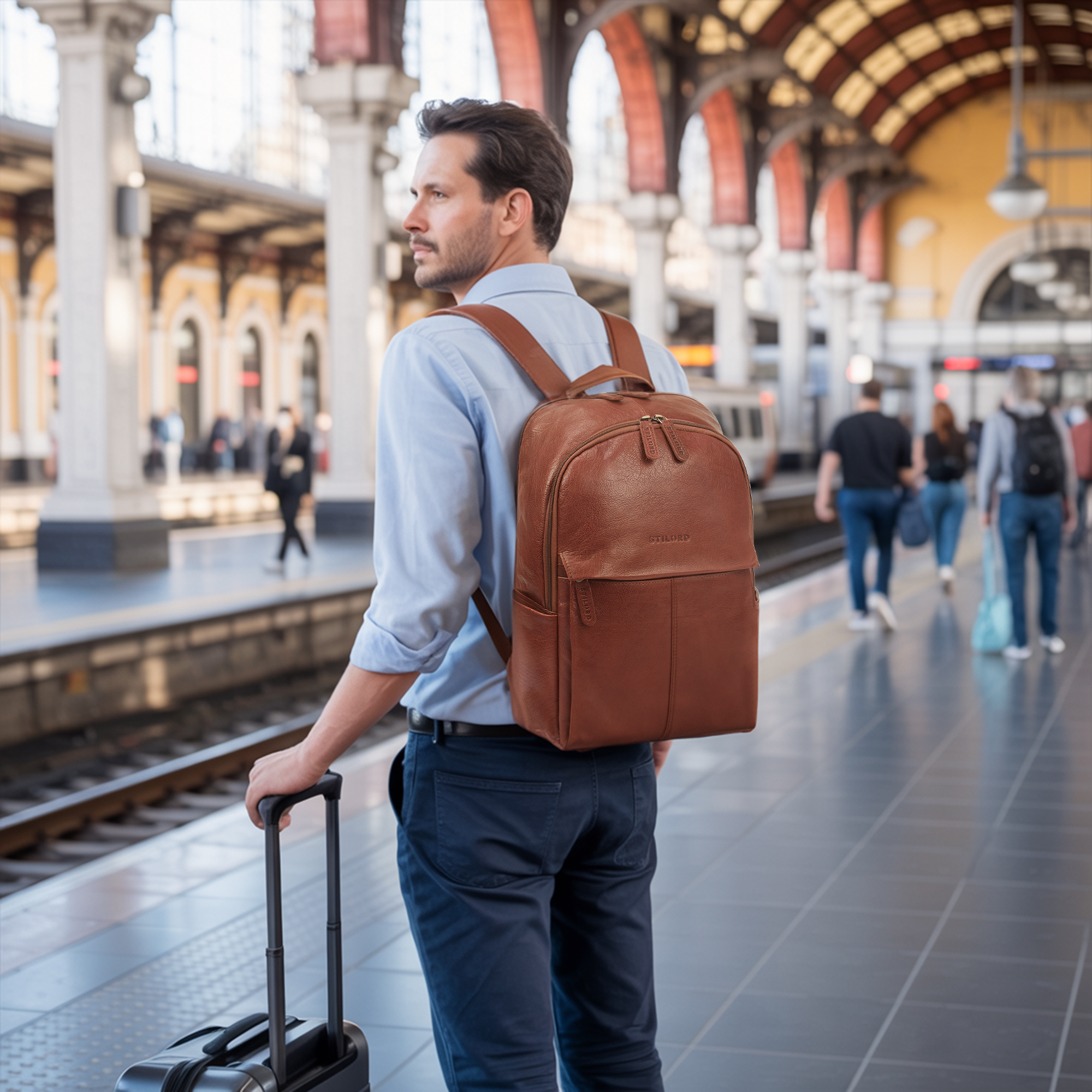 herren reise rucksack leder business braun