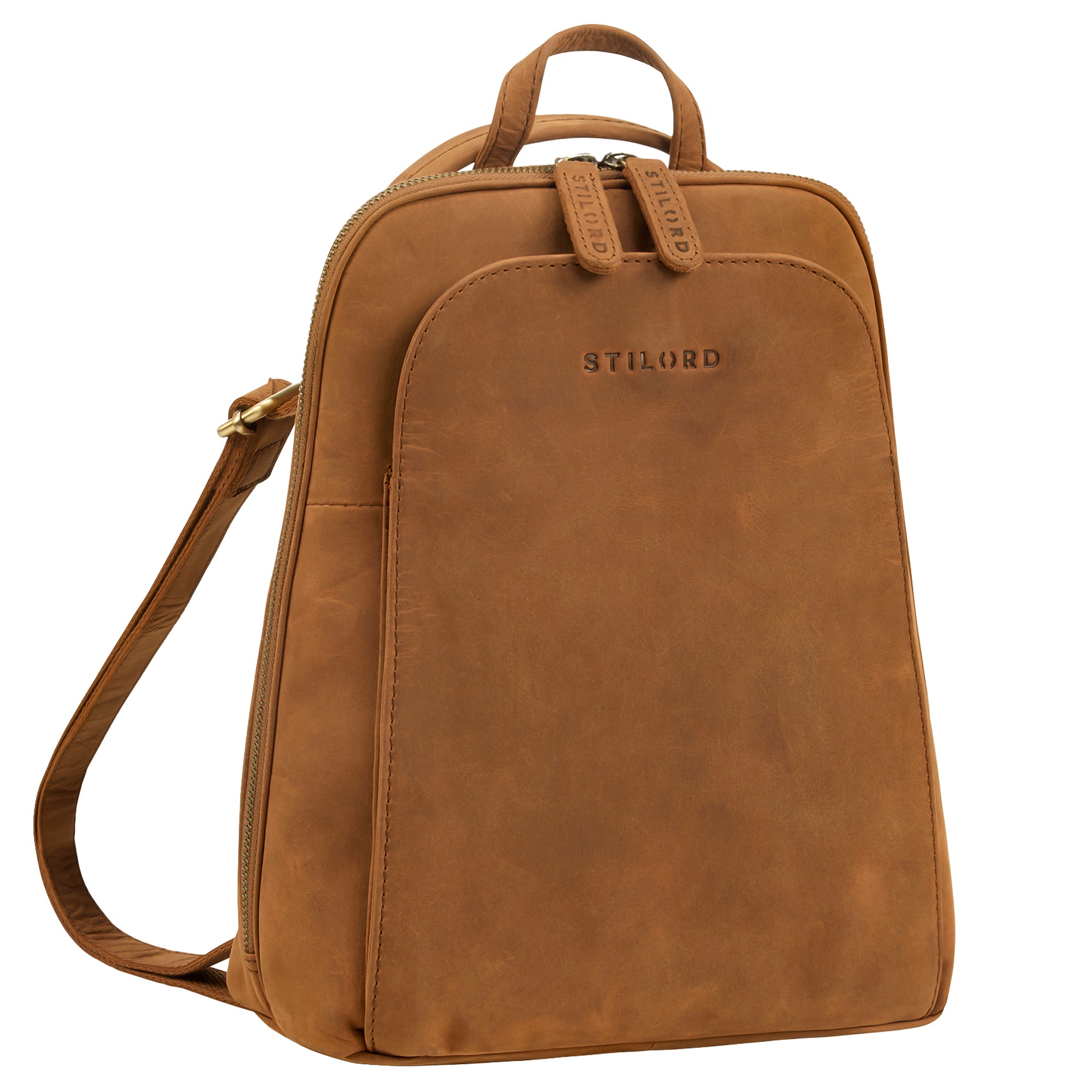 2-in-1 kleine Rucksack-Tasche Echtleder mit vielen Fächern für 10,9 Zoll Tablet Tan-Dunkelbraun 
