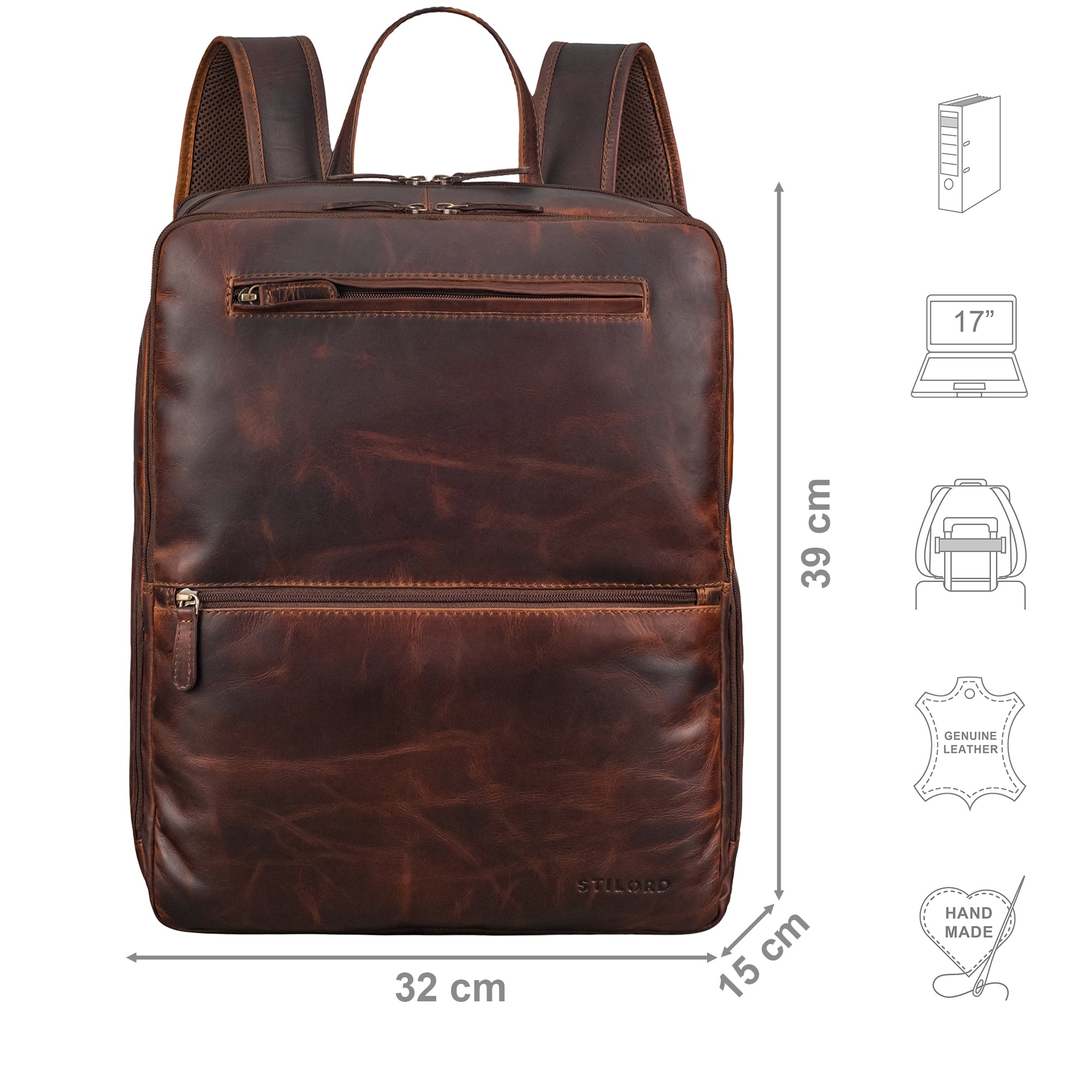 herren rucksack mit laptopfach leder dunkelbraun