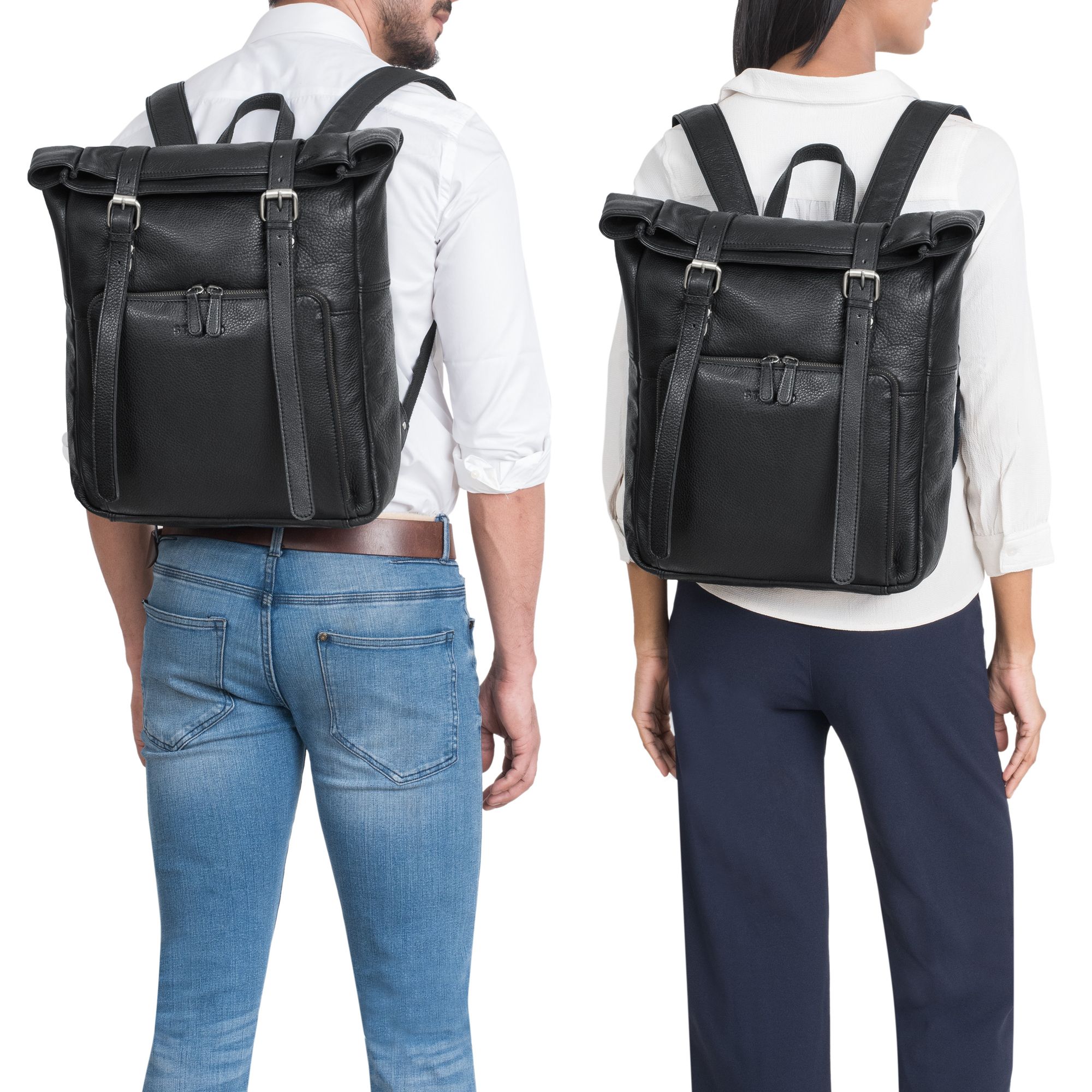 echtleder rucksack mit laptopfach rolltop schwarz