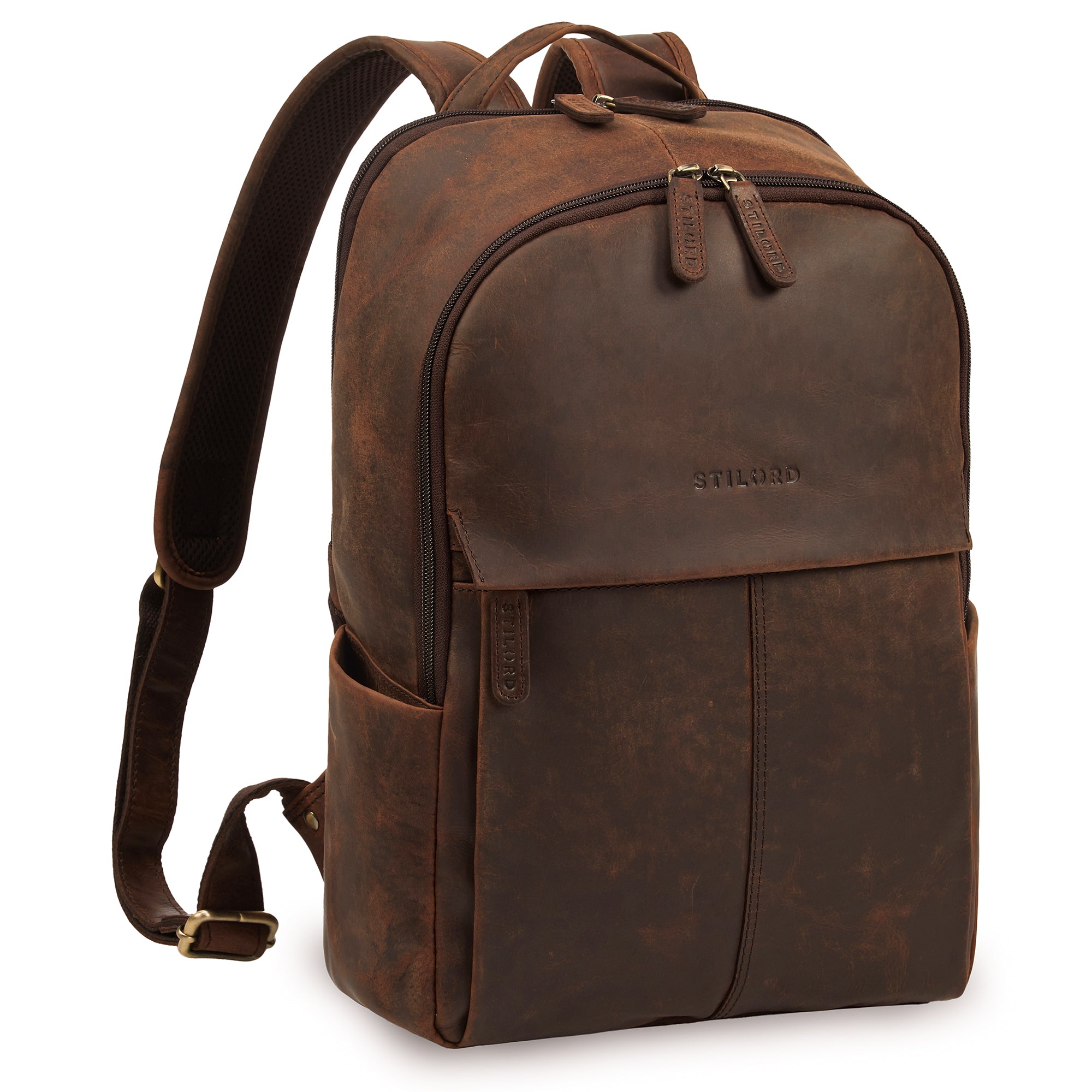 leder rucksack dunkelbraun mit vielen fächern