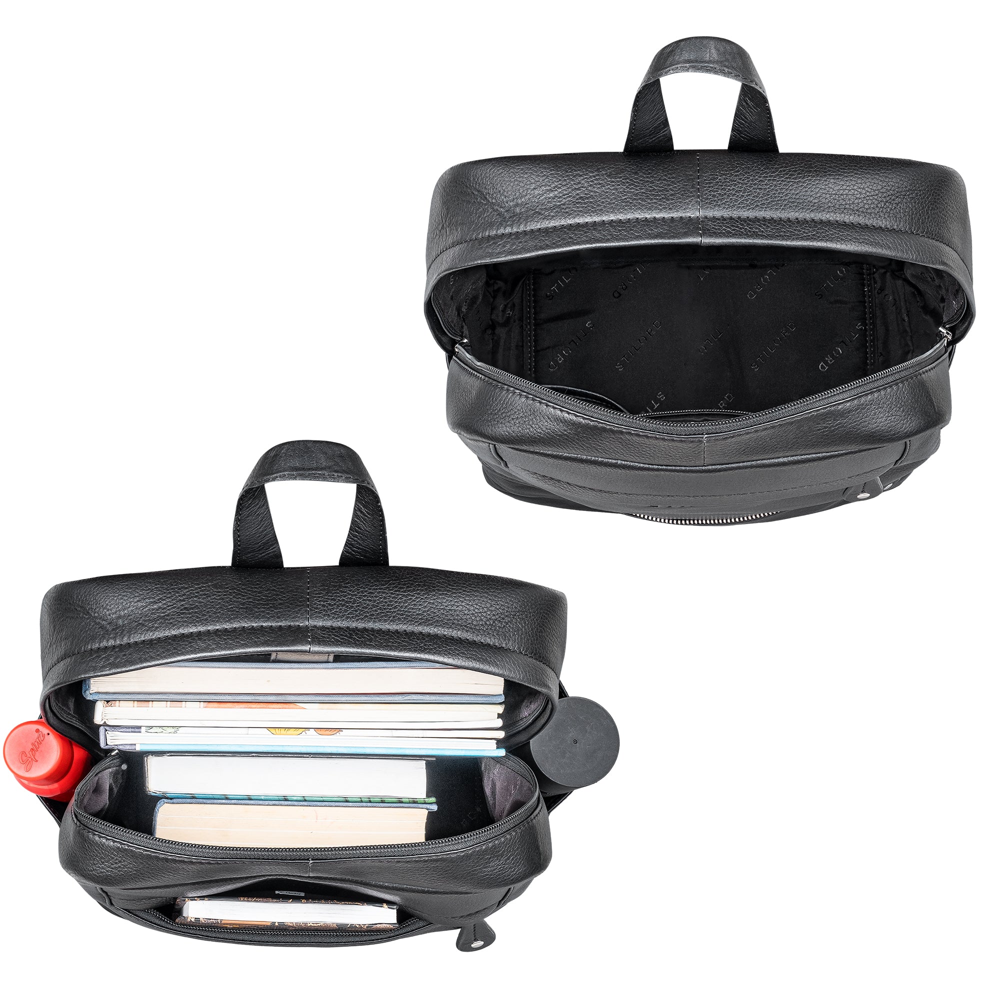 Leder Rucksack schwarz mit vielen Fächern