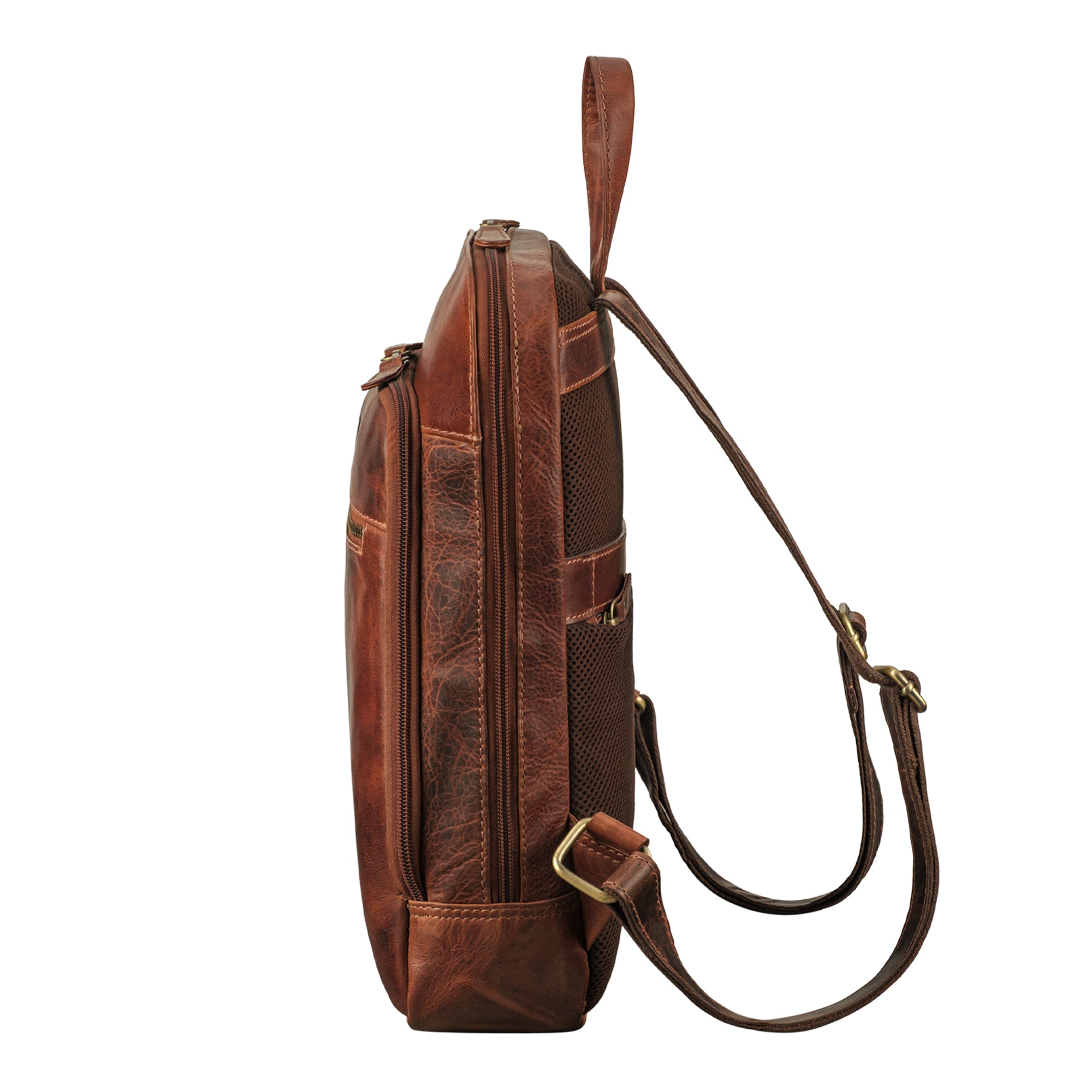 schlanker Lederrucksack für Damen und Herren in braun