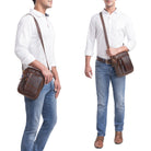 Schutlertasche Herren dunkel braun Glattes Leder mittel groß