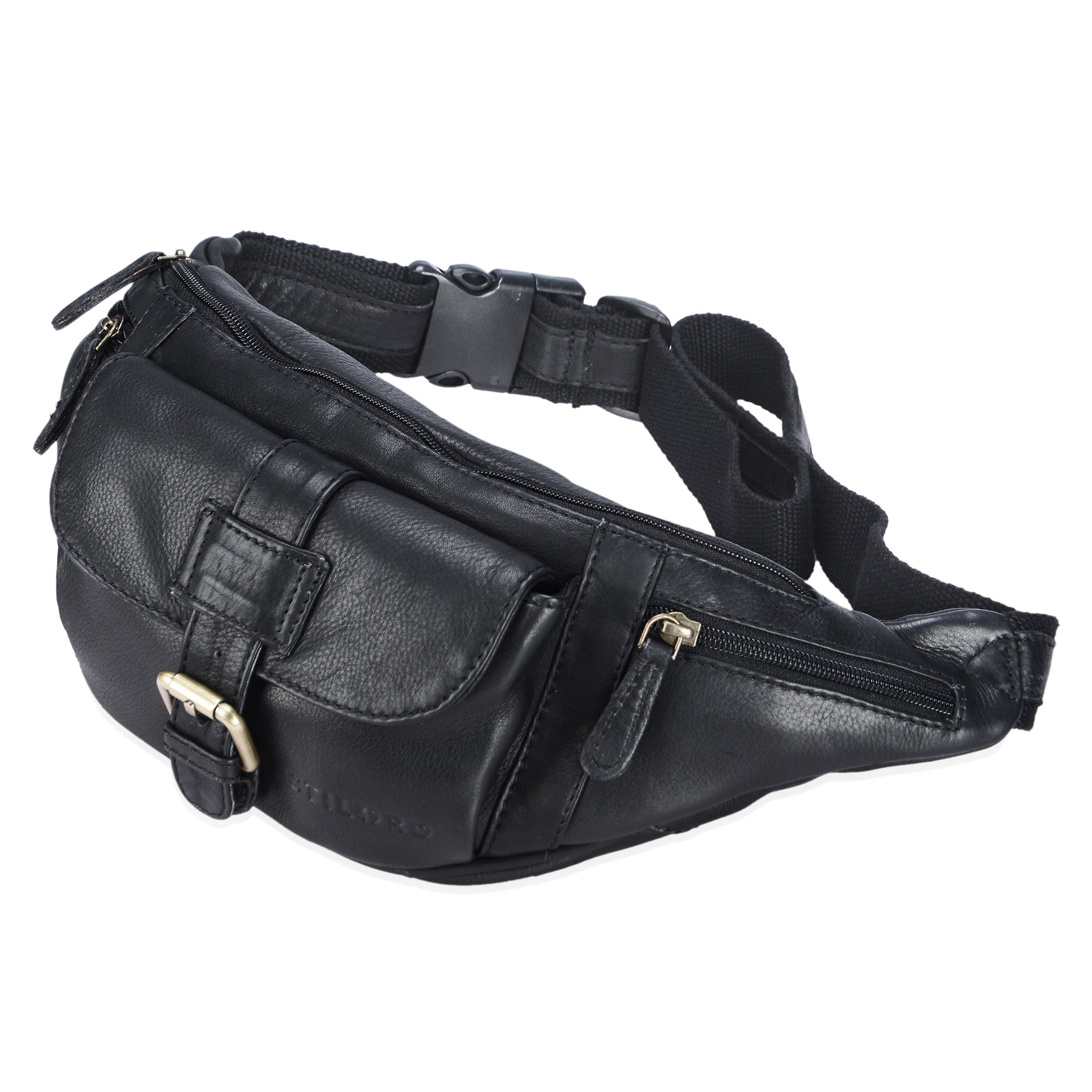 schwarze Leder Gürteltasche für Damen Herren Ausflug