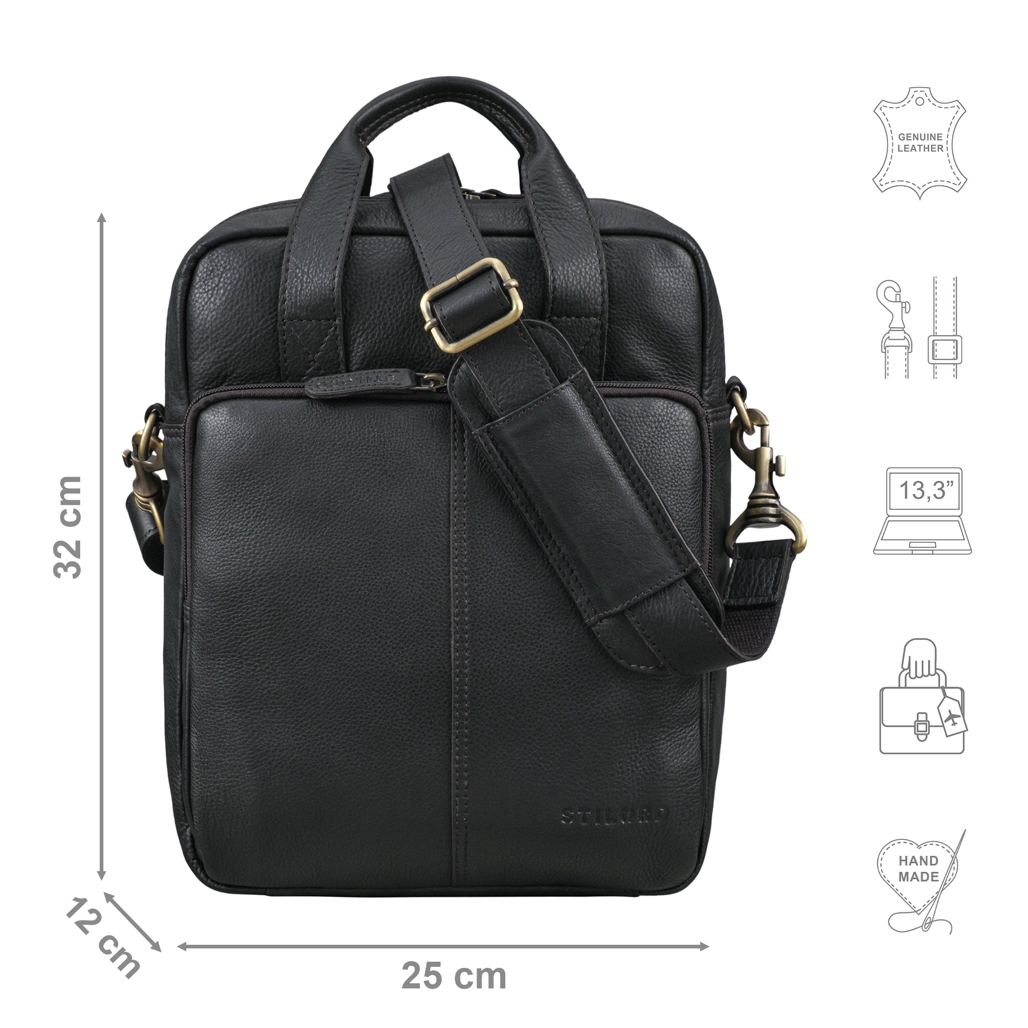 vertikale Messenger Bag für Herren und Damen in der Farbe schwarz