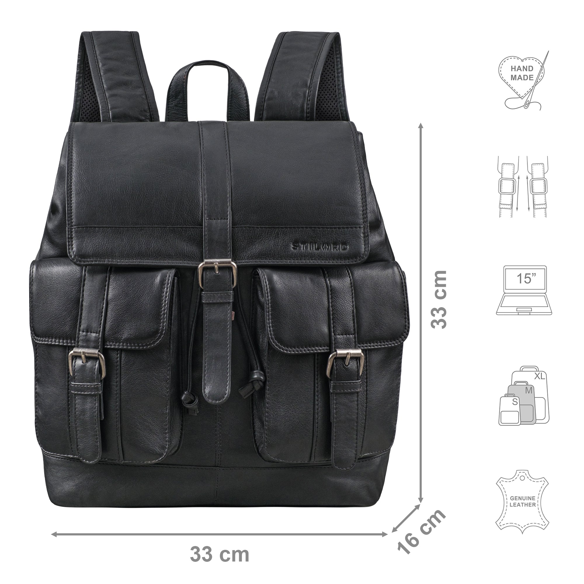 schwarzer Wanderrucksack für Damen aus Leder