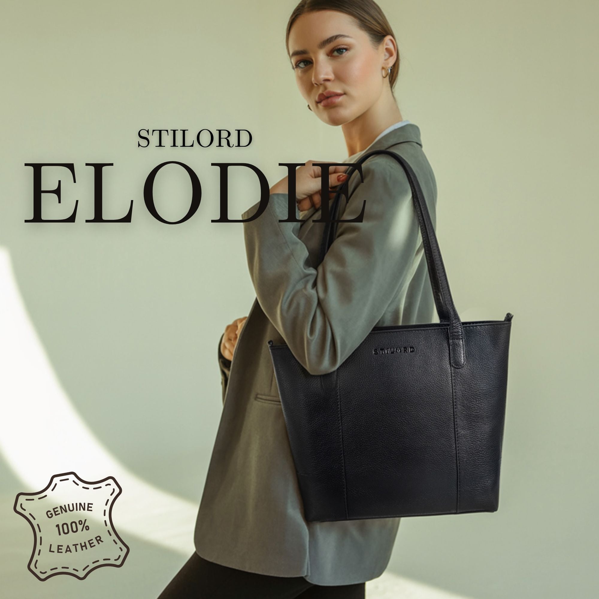 echt leder shopper damen mit vielen fächern schwarz mittelgroß